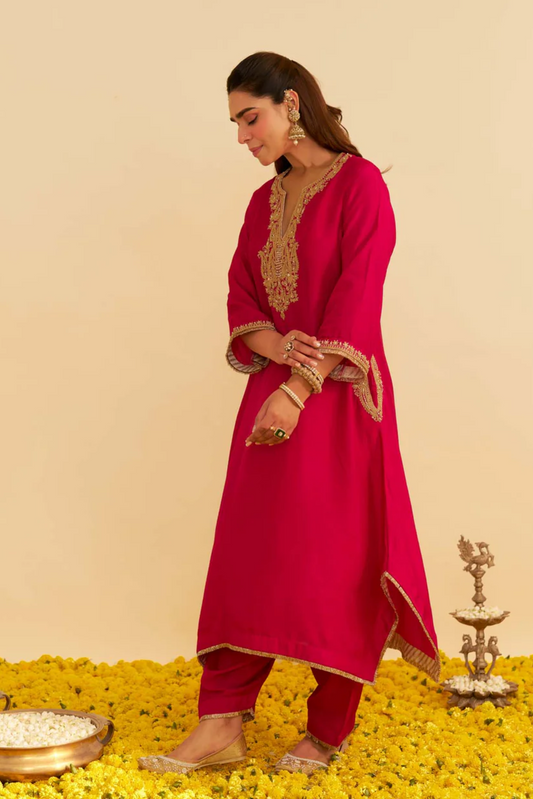 Amaya - Hotpink Long Kaftan With Salwar and Dupatta