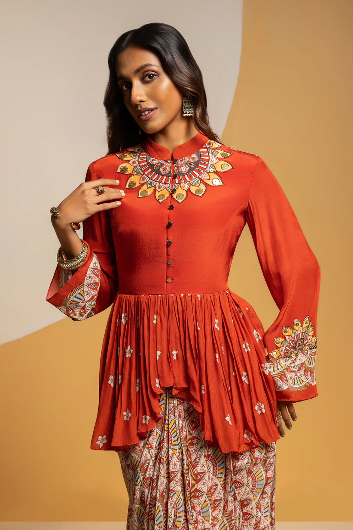 Taarani embellished drape skirt set