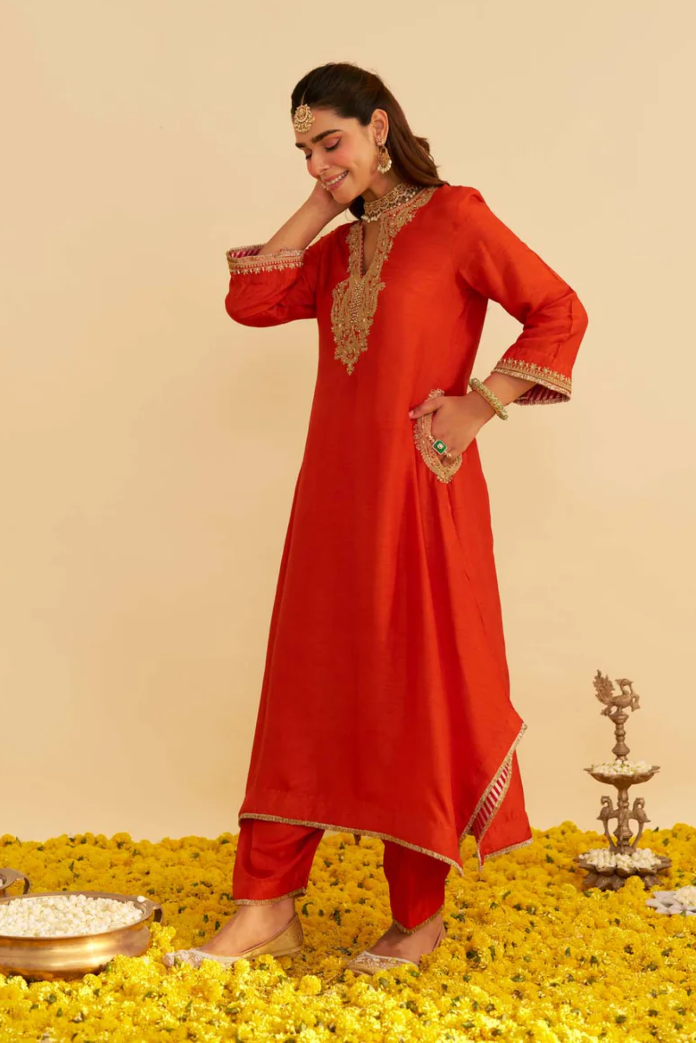 Amaya - Burnt Orange Long Kaftan With Salwar