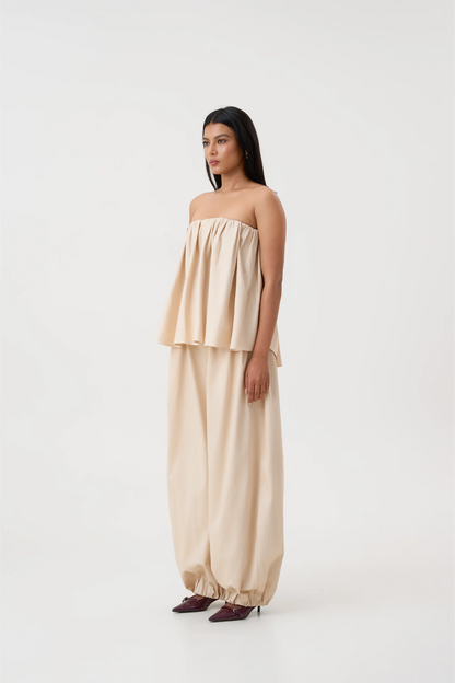 VERA GATHERED TOP - BEIGE