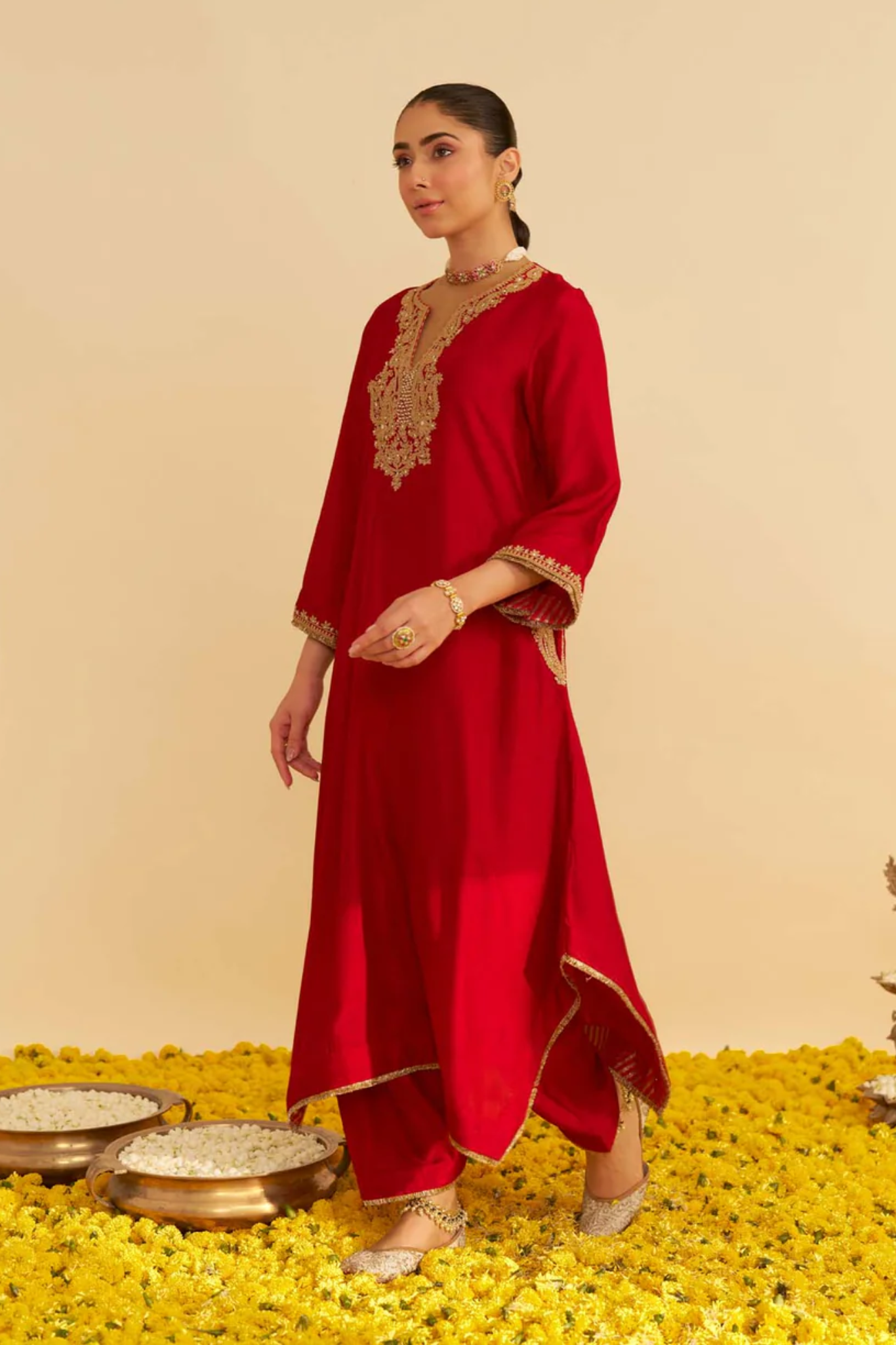 Amaya - Deep Red Long Kaftan With Salwar