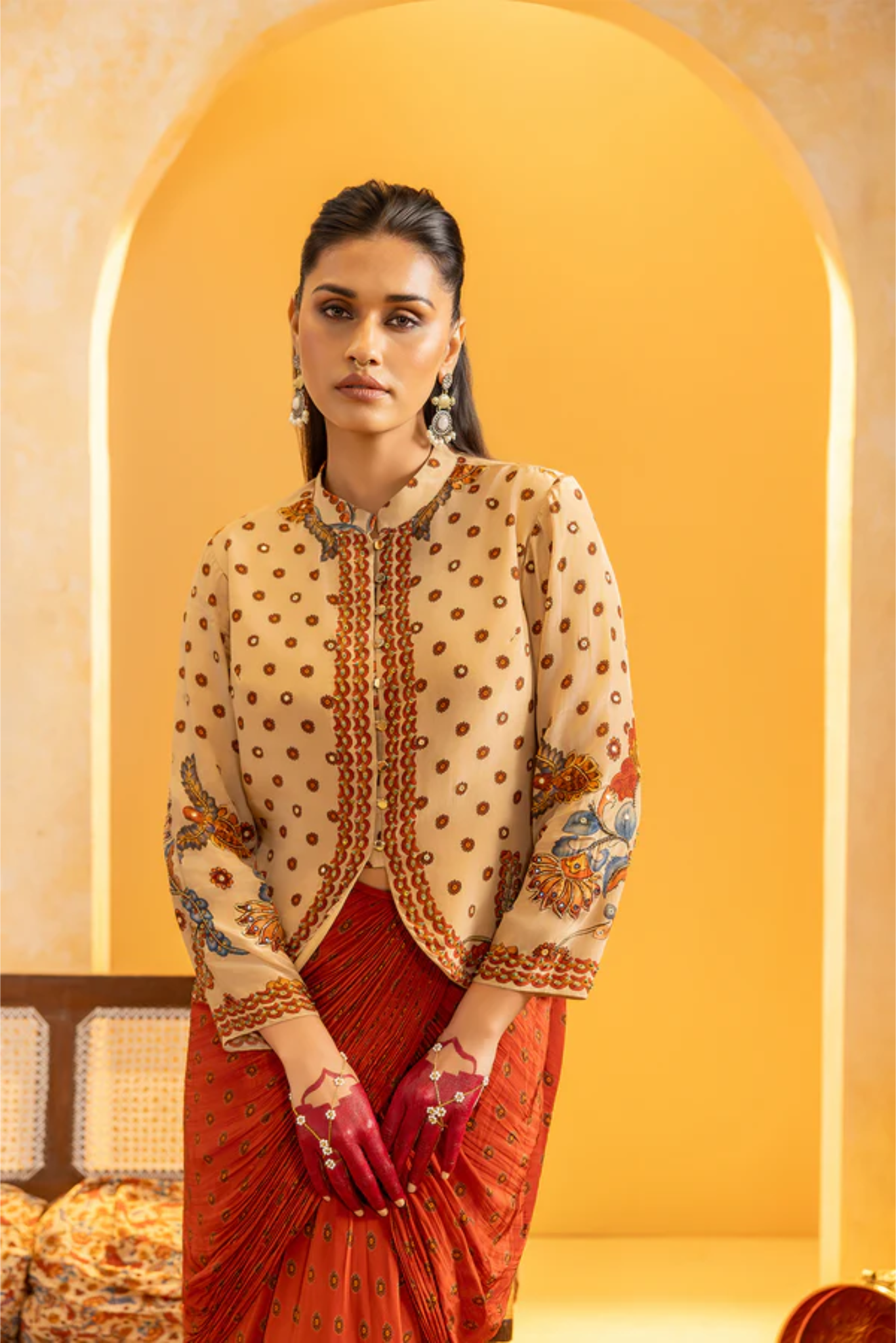 Rangtara embellished drape skirt set