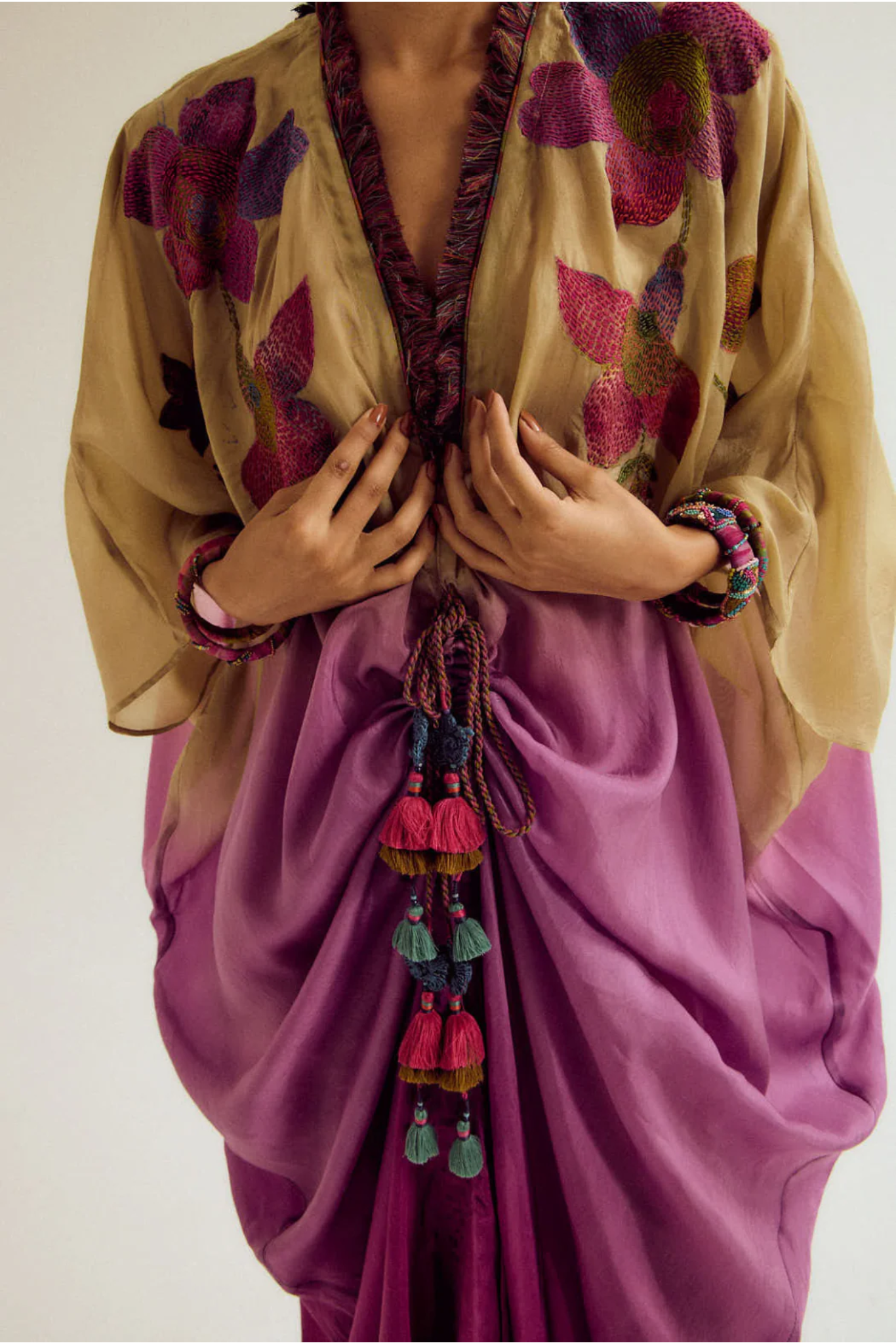 Cherry Blossom Kaftan - Ecru/Lavender