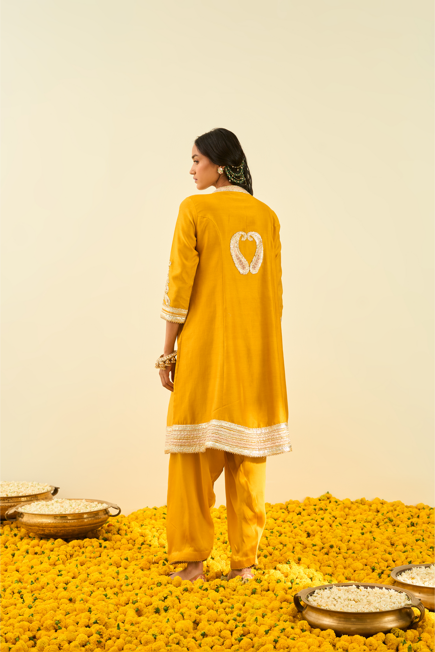 Sadirah Kurta with Salwar and Dupatta - Glaze Mustard