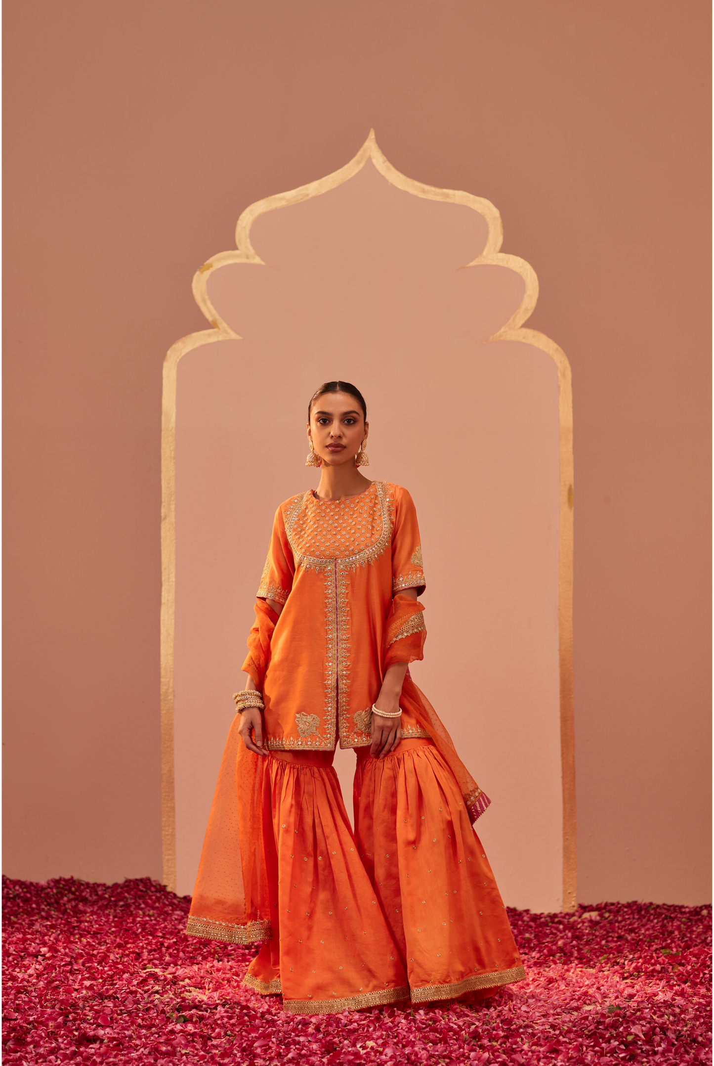 Suhair Kurta Garara Set - Tangerine Orange