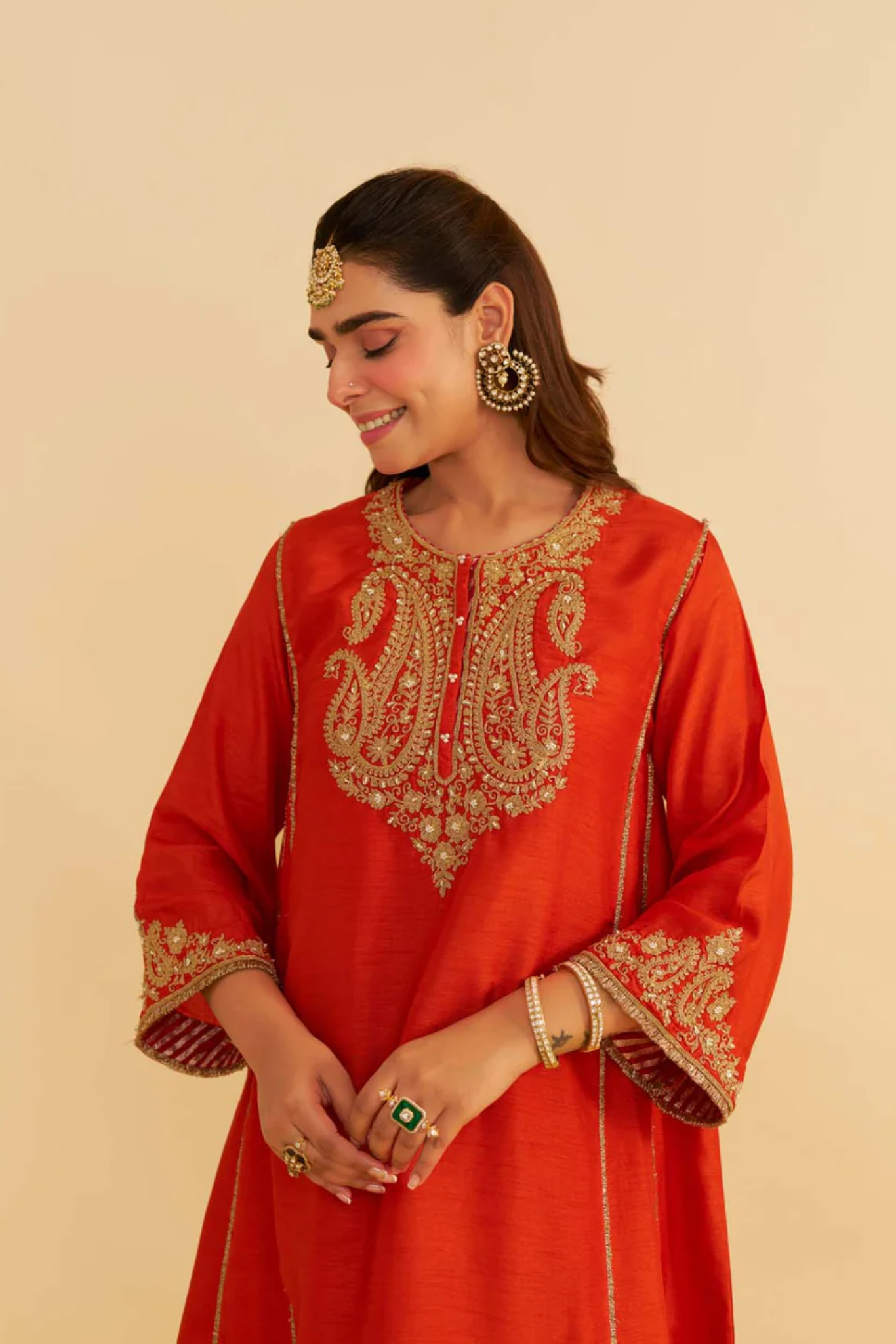 Ayra - Burnt Orange Short Chauga With Salwar and Dupatta