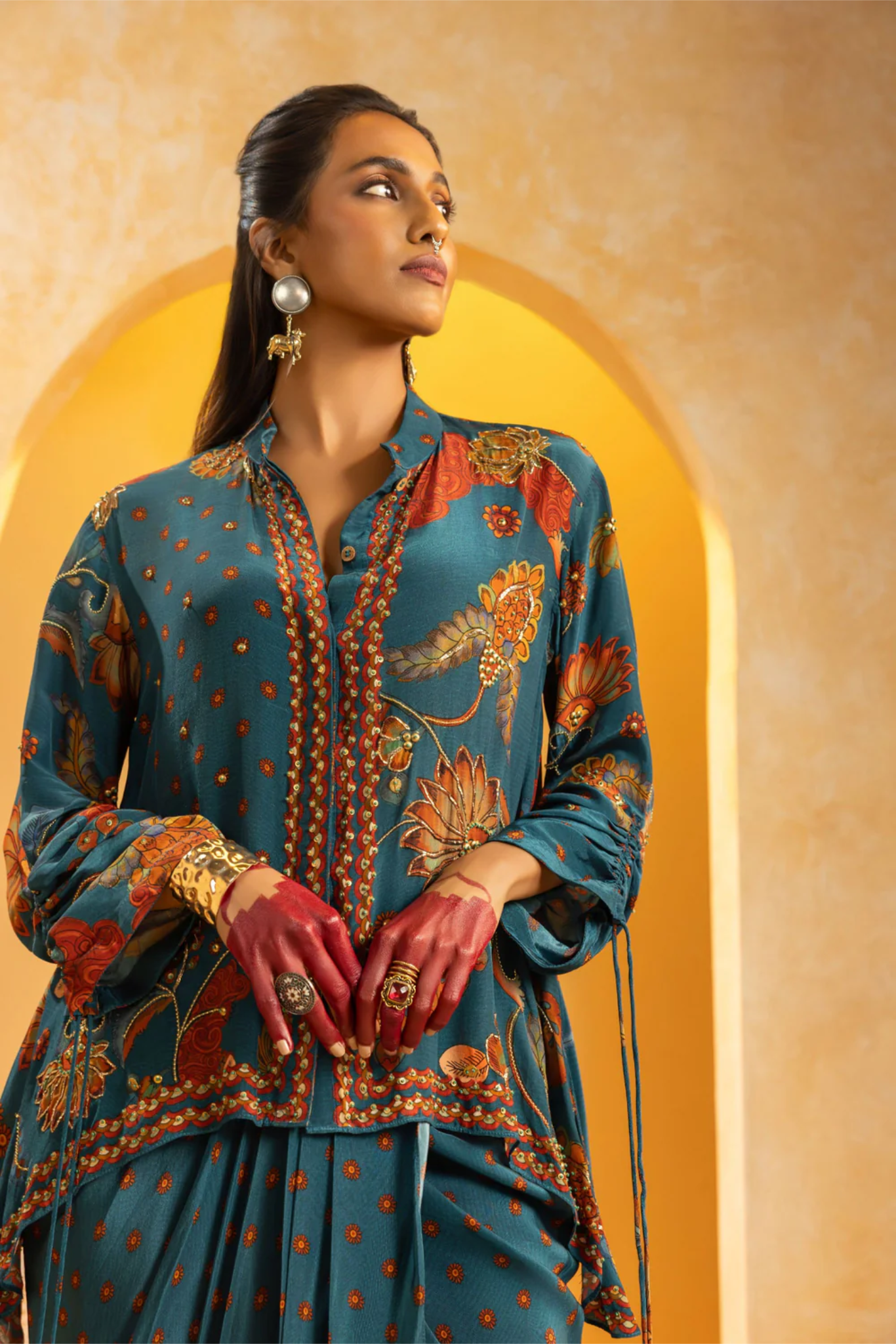 Rangtara embellished  drape skirt set