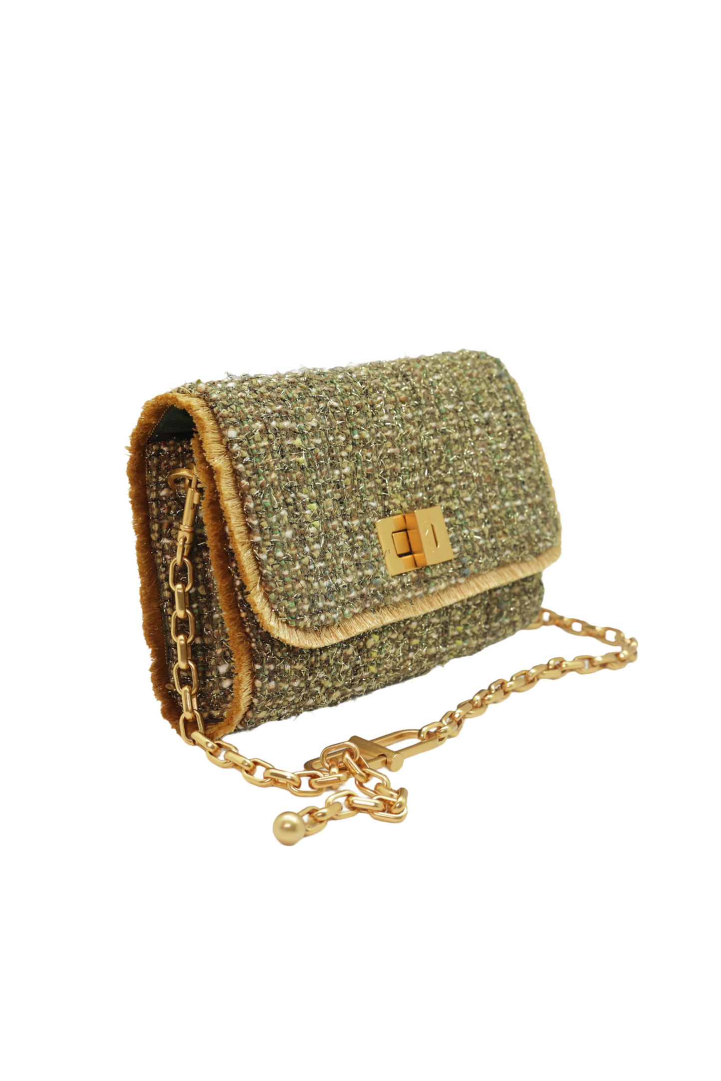 Boucle Olive Green Clutch Bag