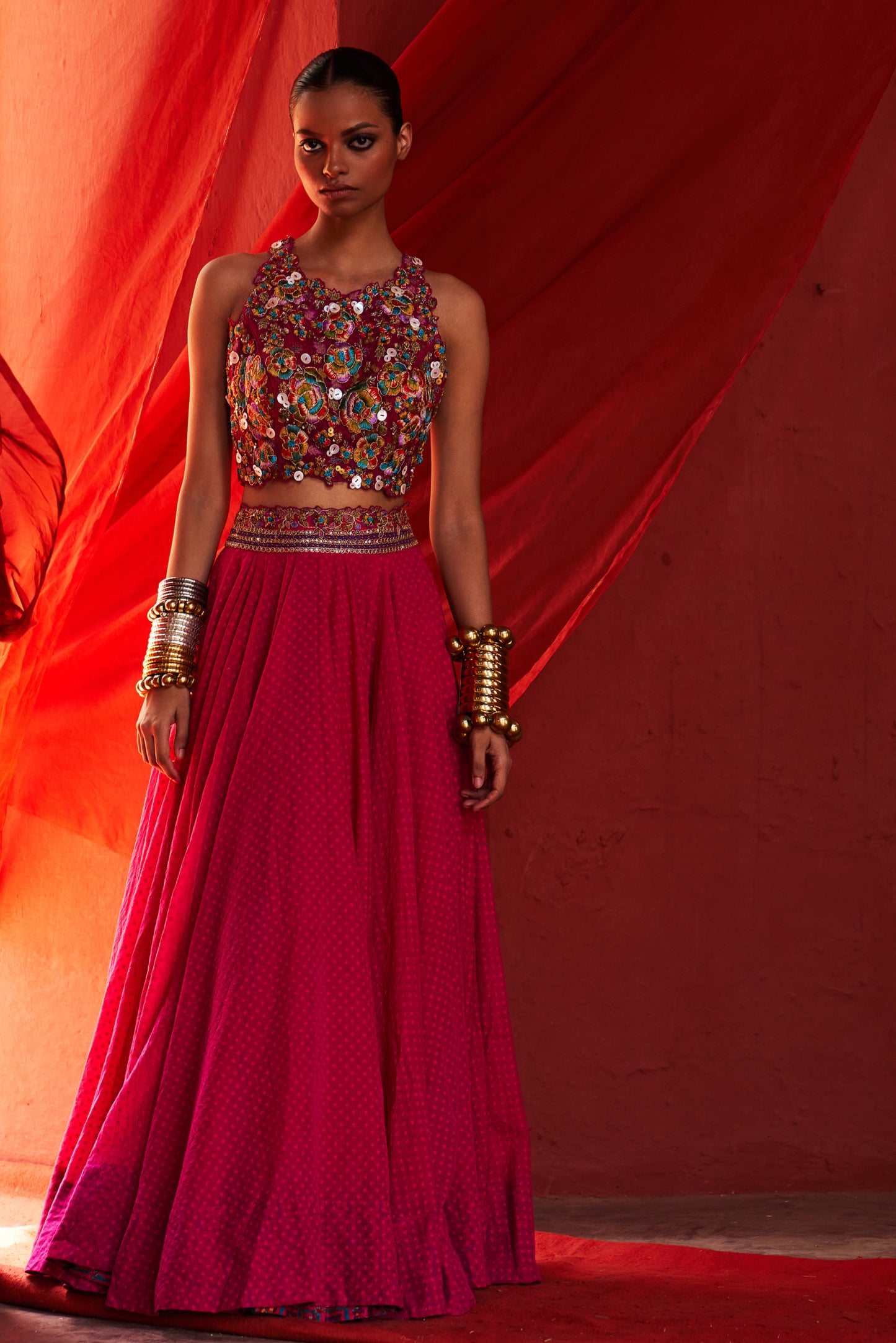 Pink Embroidered Lehenga Set