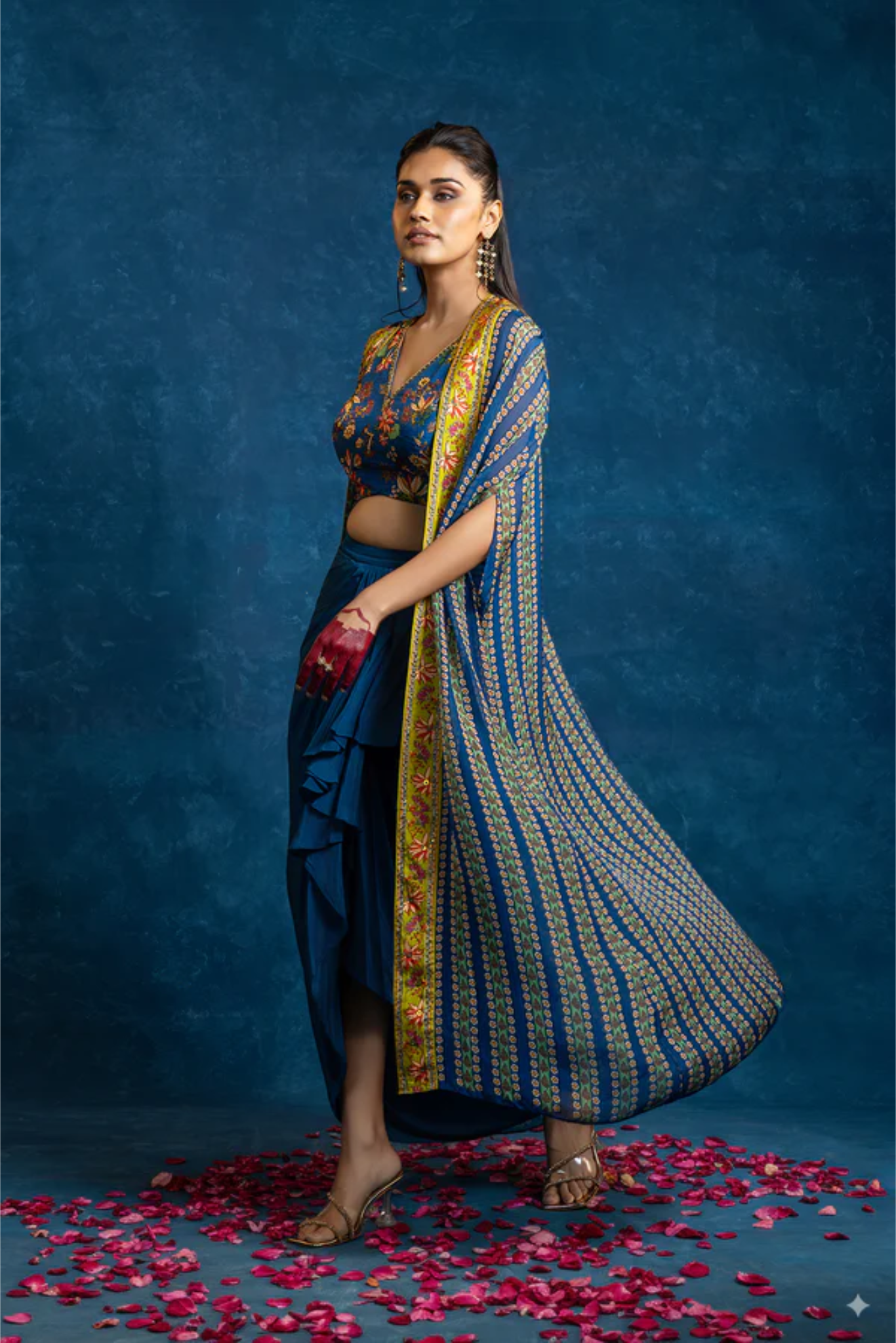 Aarani embellished drape skirt set with long cape