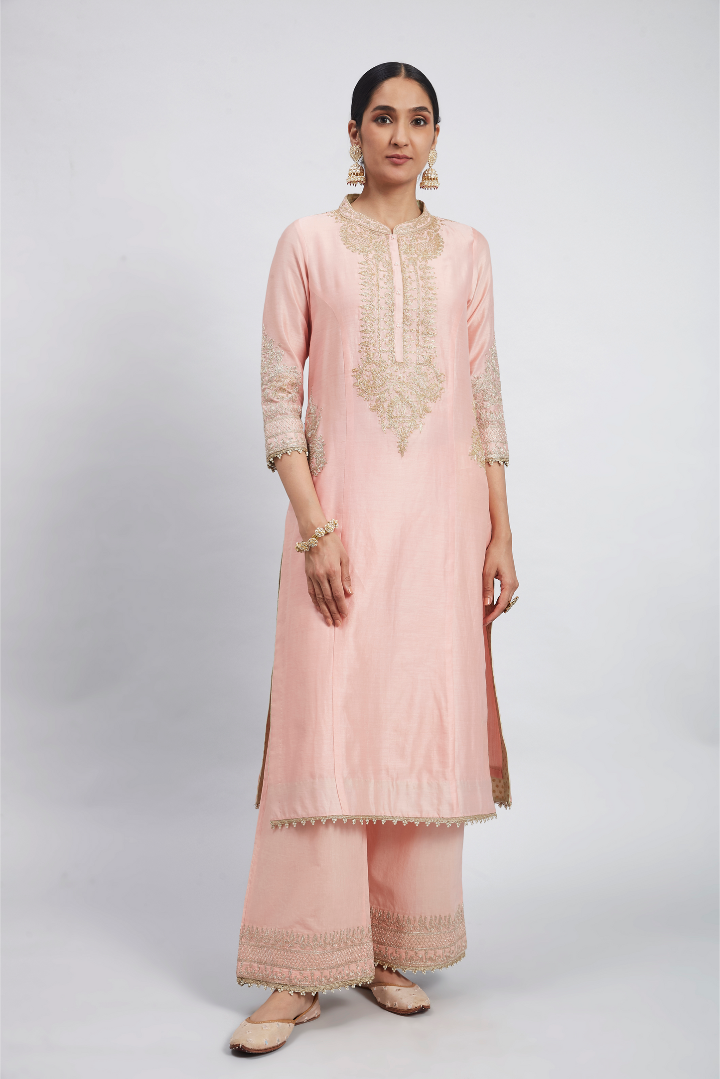 Aadah Princess Cut Long Kurta Set - Carnation Pink