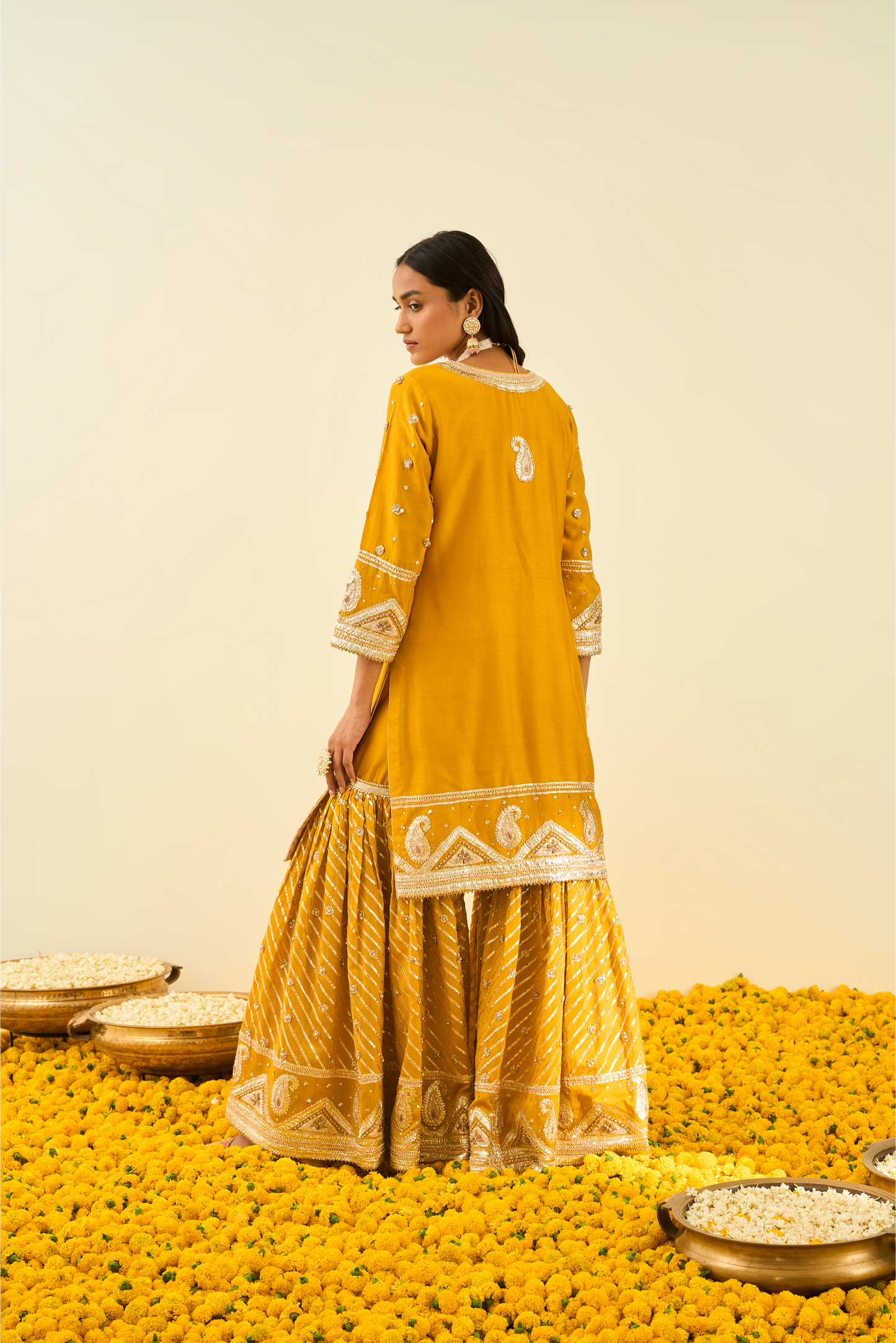 Shafna Kurta with Garara and Dupatta - Glaze Mustard