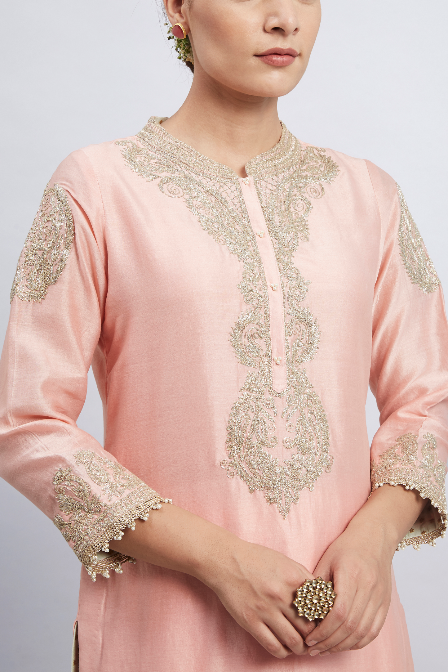 Aabisah Embroidered Kurta with Dhoti - Carnation Pink