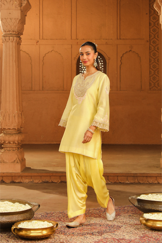 Ashira Short kurta with salwa Lemon Yellow