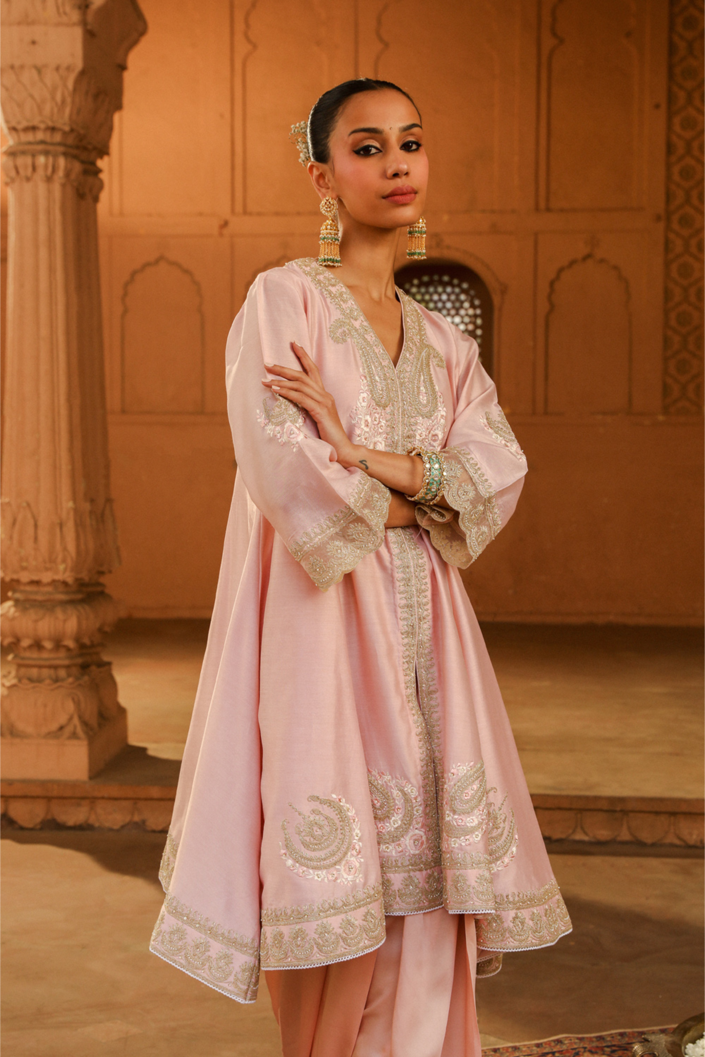 Fajr Short Anarkali with salwar and dupatta - Blush Pink