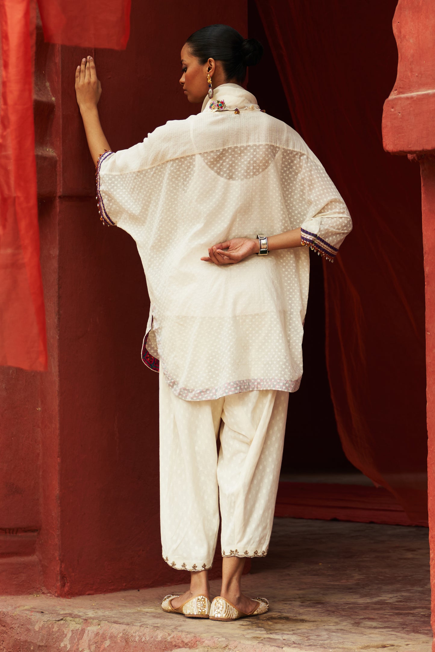 Ivory Embroidered Kaftan Set