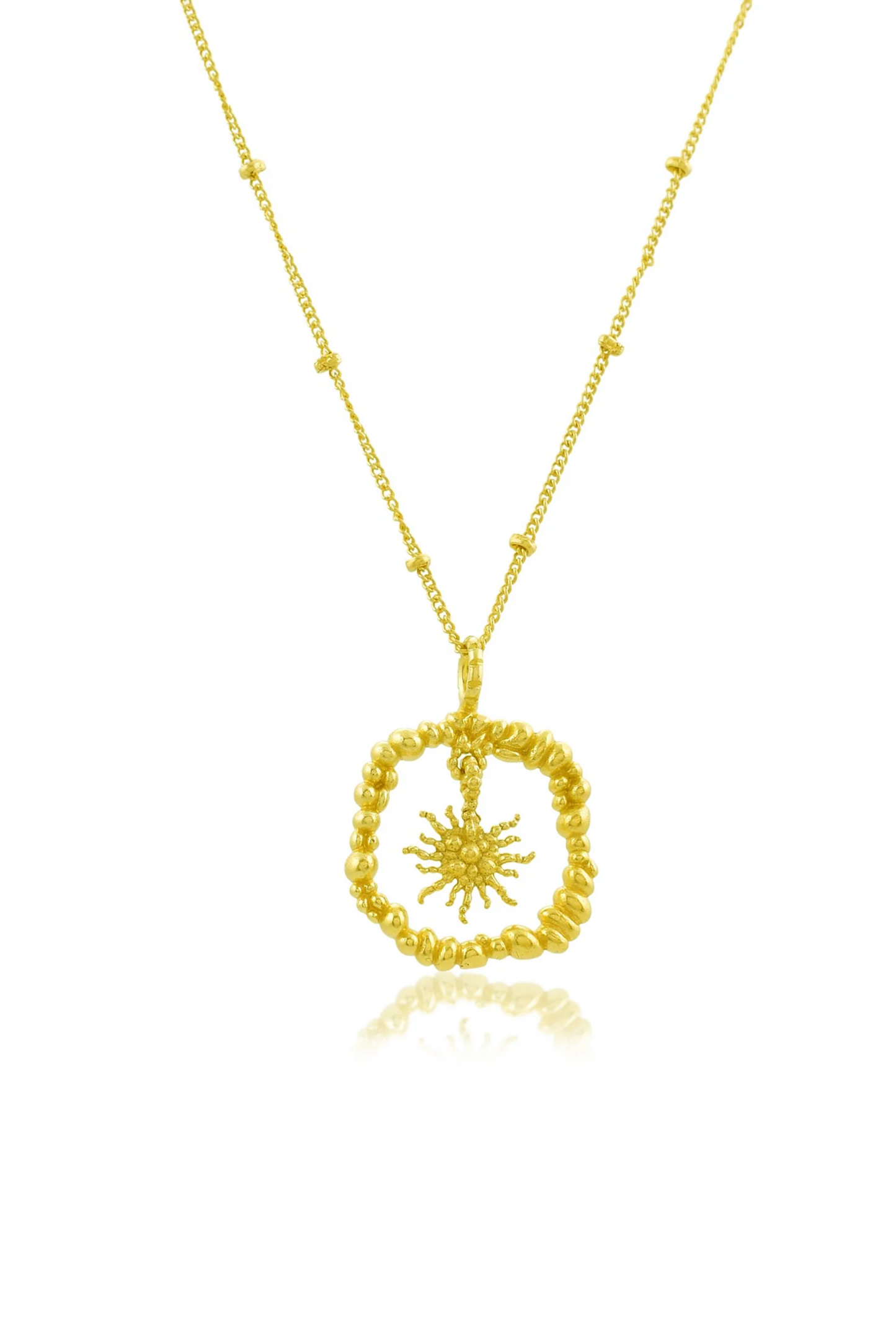 Granulated Sun Burst Charm Necklace