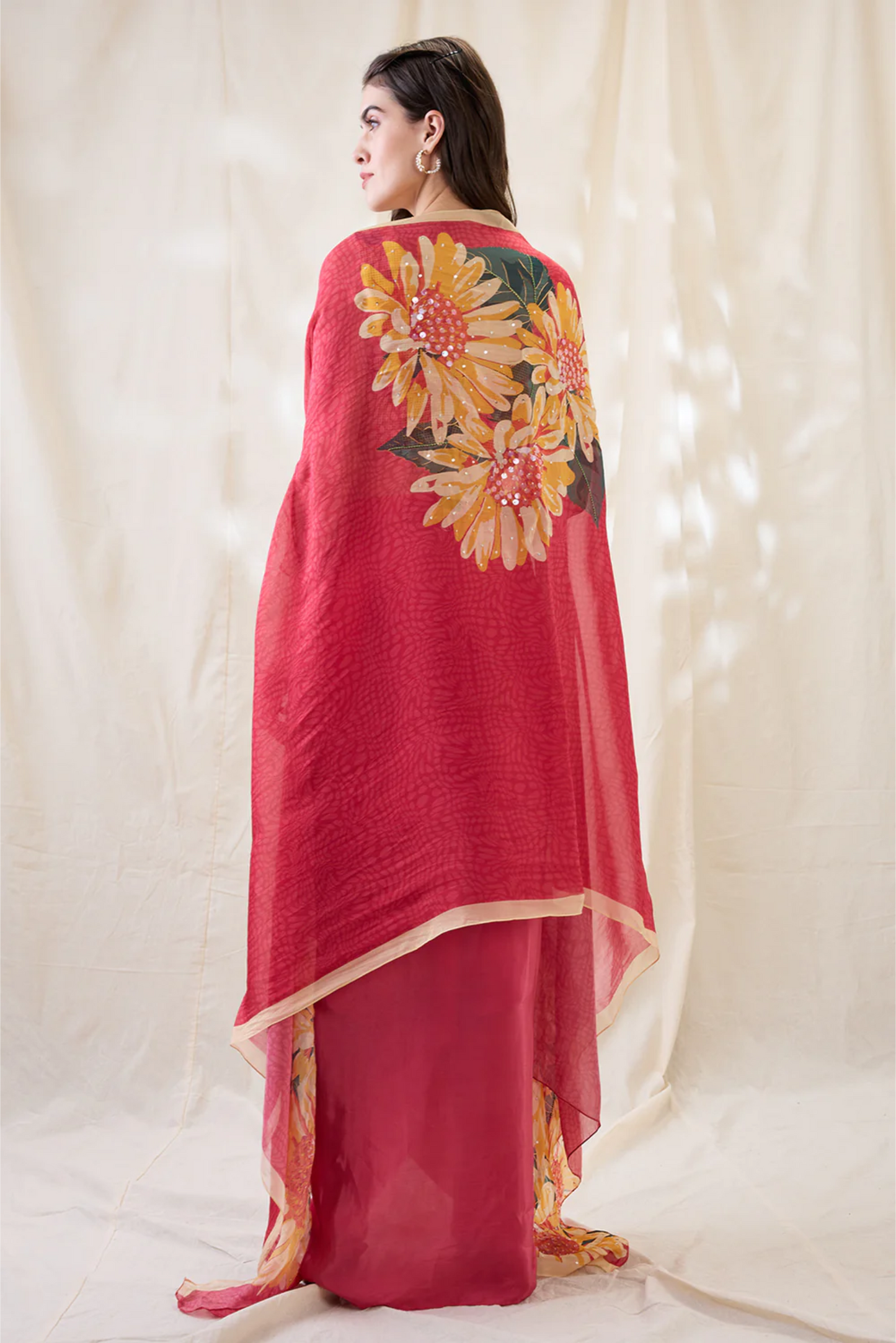 Ravya Drape Skirt Set with Embellished Cape