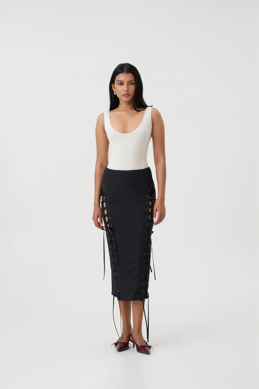 EIRENE EYELET SKIRT - BLACK