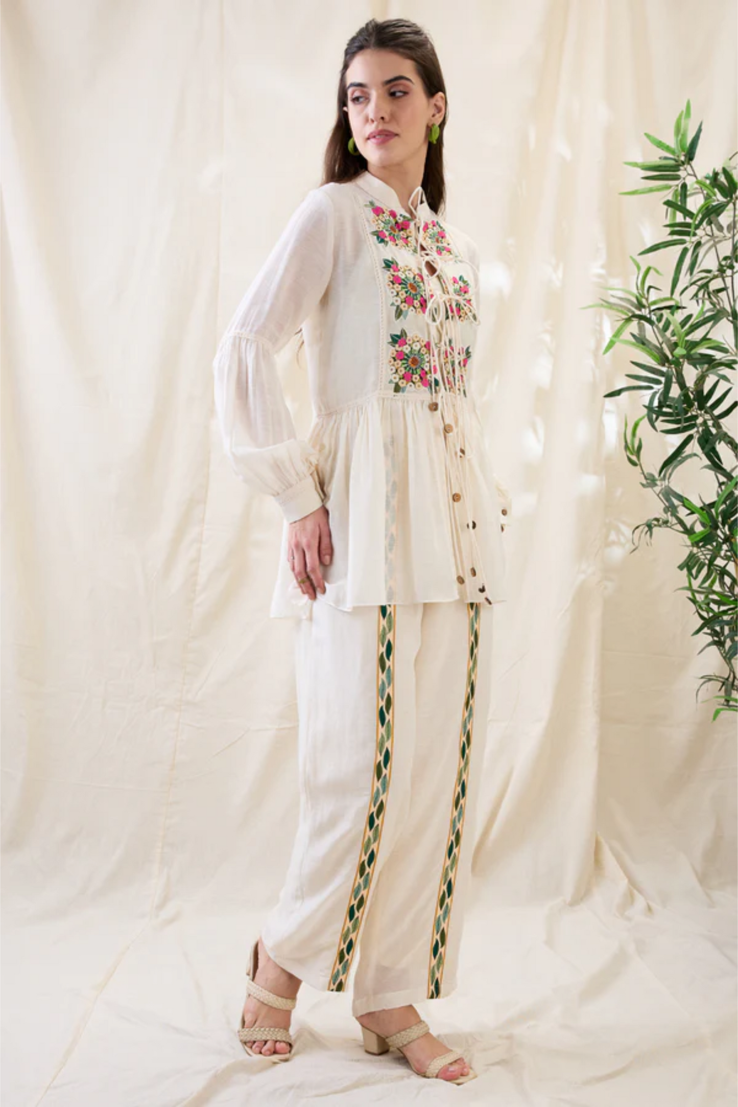 Gulzaar Appliqued Peplum Top with Palazzos