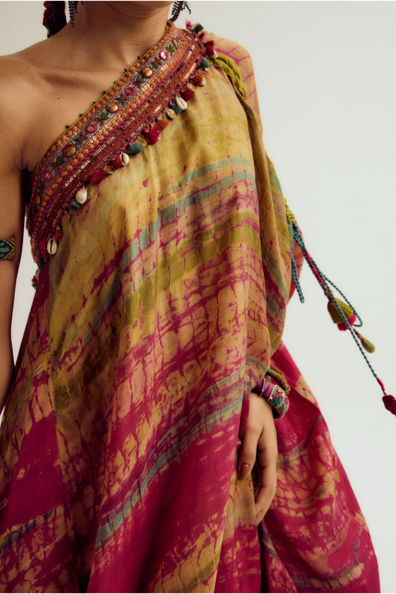 Heather off Shoulder Tie Dye Dress - Fuchsia / Sage