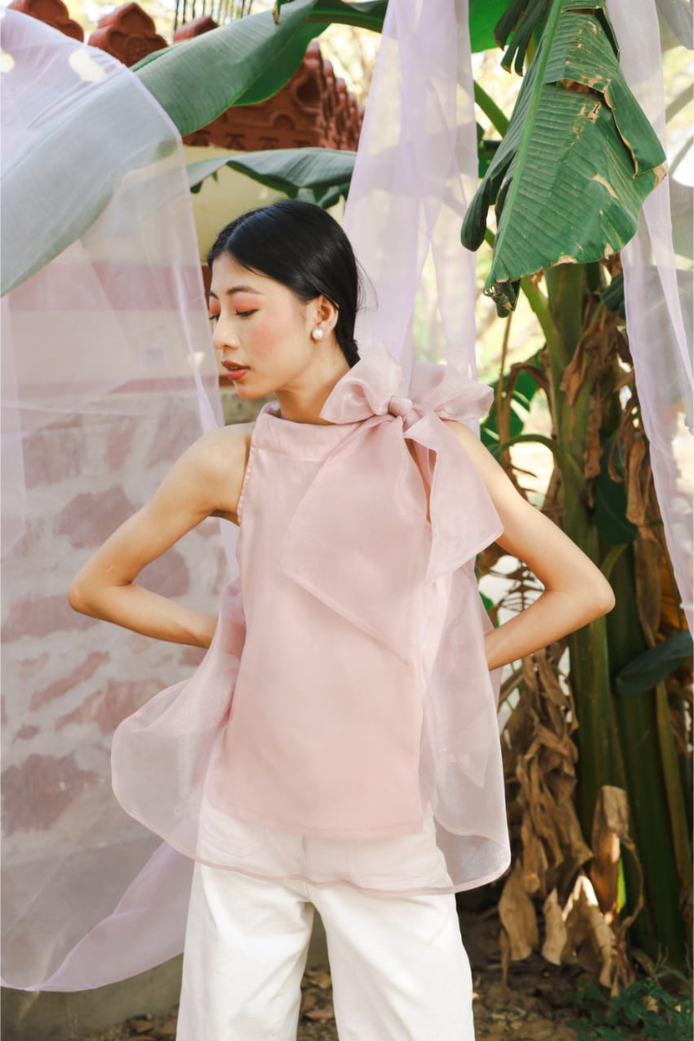 Organza Bow Blouse- Mauve