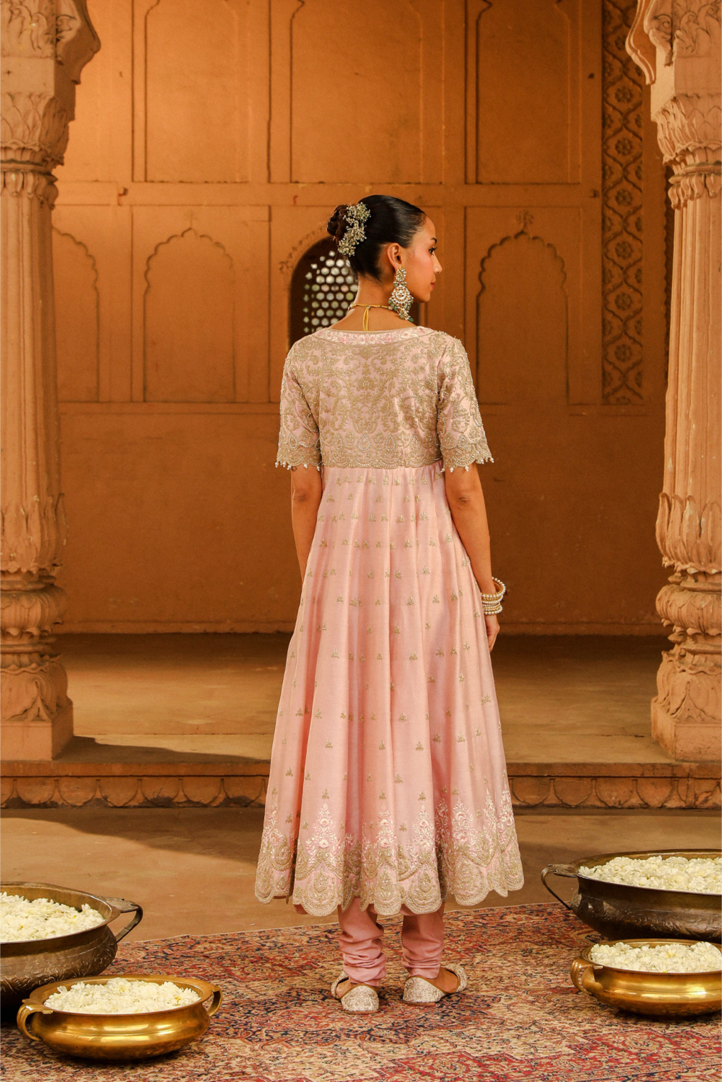 Wasifa Long Anarkali with chooridaar and dupatta - Blush Pink