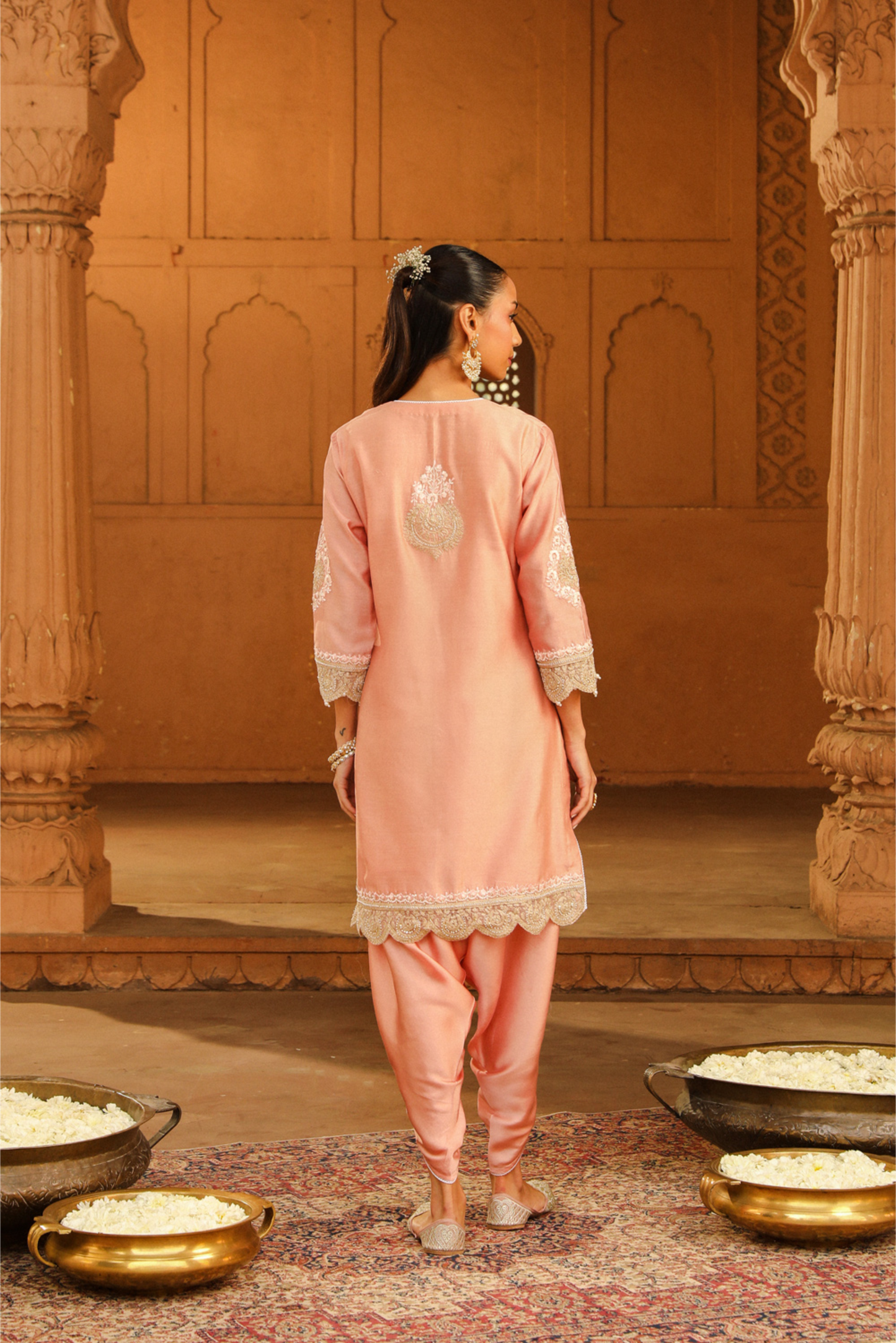 Ernika Short kurta with dhoti - Off Rose