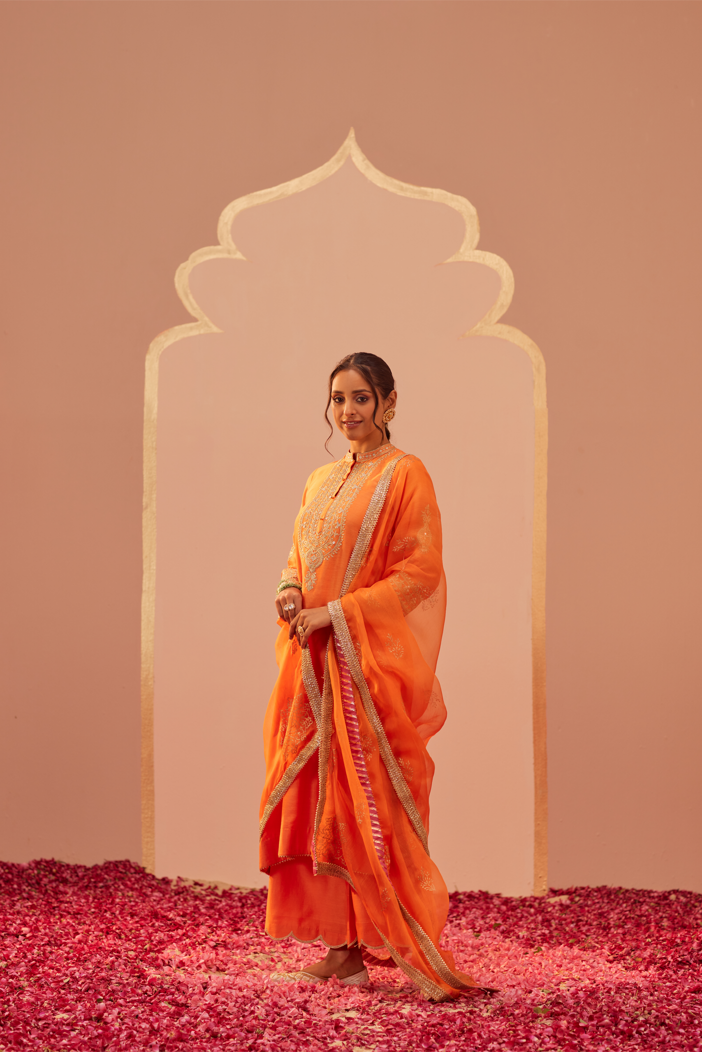 Zaniab Kurta Palazzo Set - Tangerine Orange