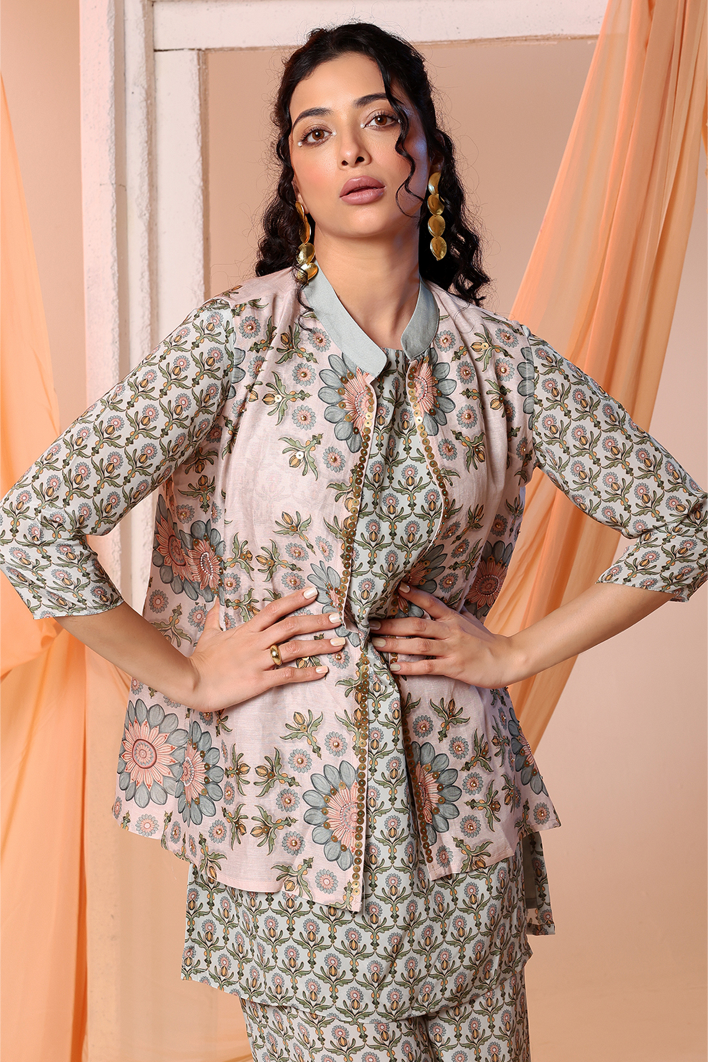 Eraya Printed Kurta Set with Embellished Jacket