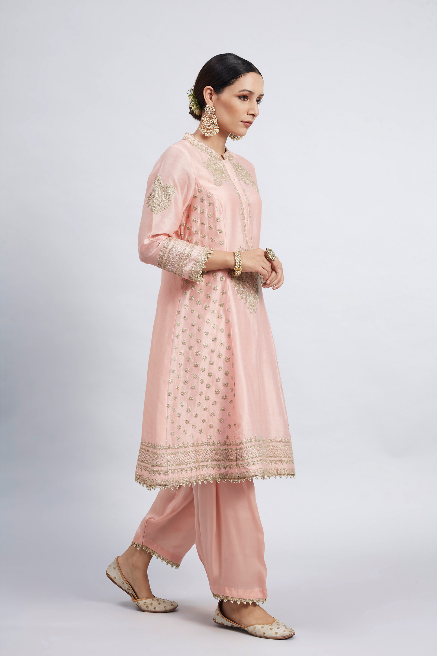 Naazira Embroidered Kurta Set - Carnation Pink