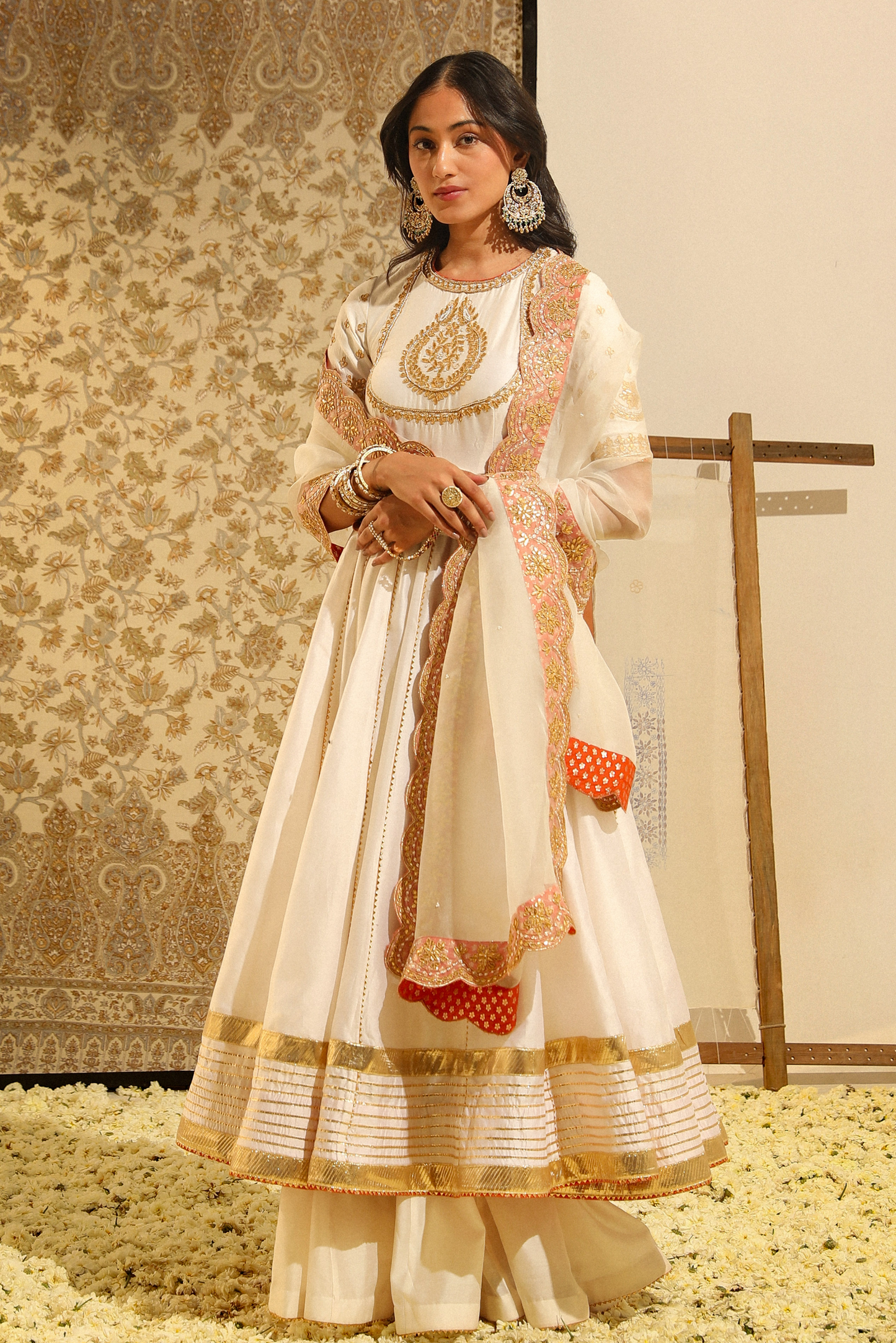 Irshaad Hand Embroidered Anarkali Set - Daisy Ivory