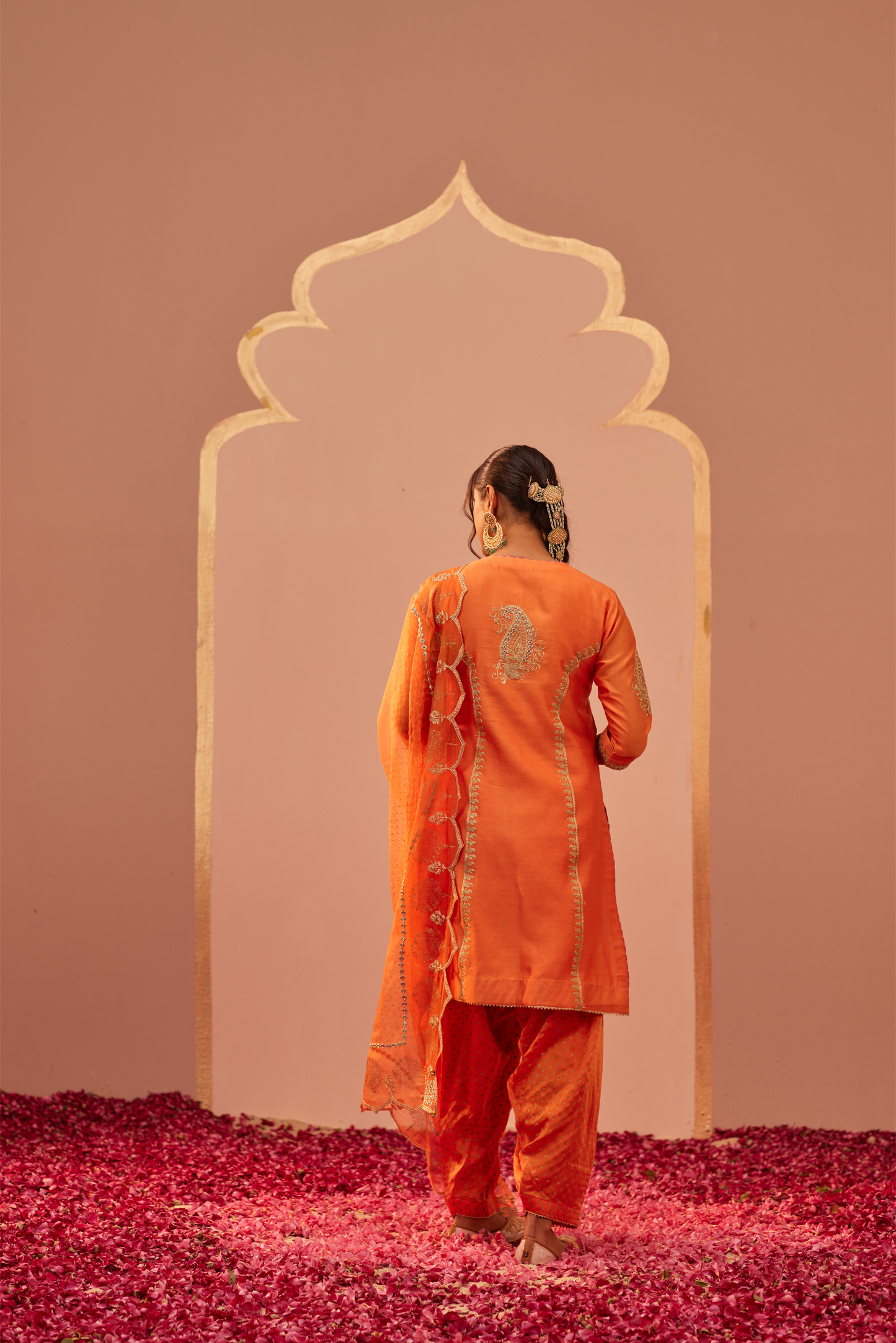 Rashida Kurta Salwar Set - Tangerine Orange