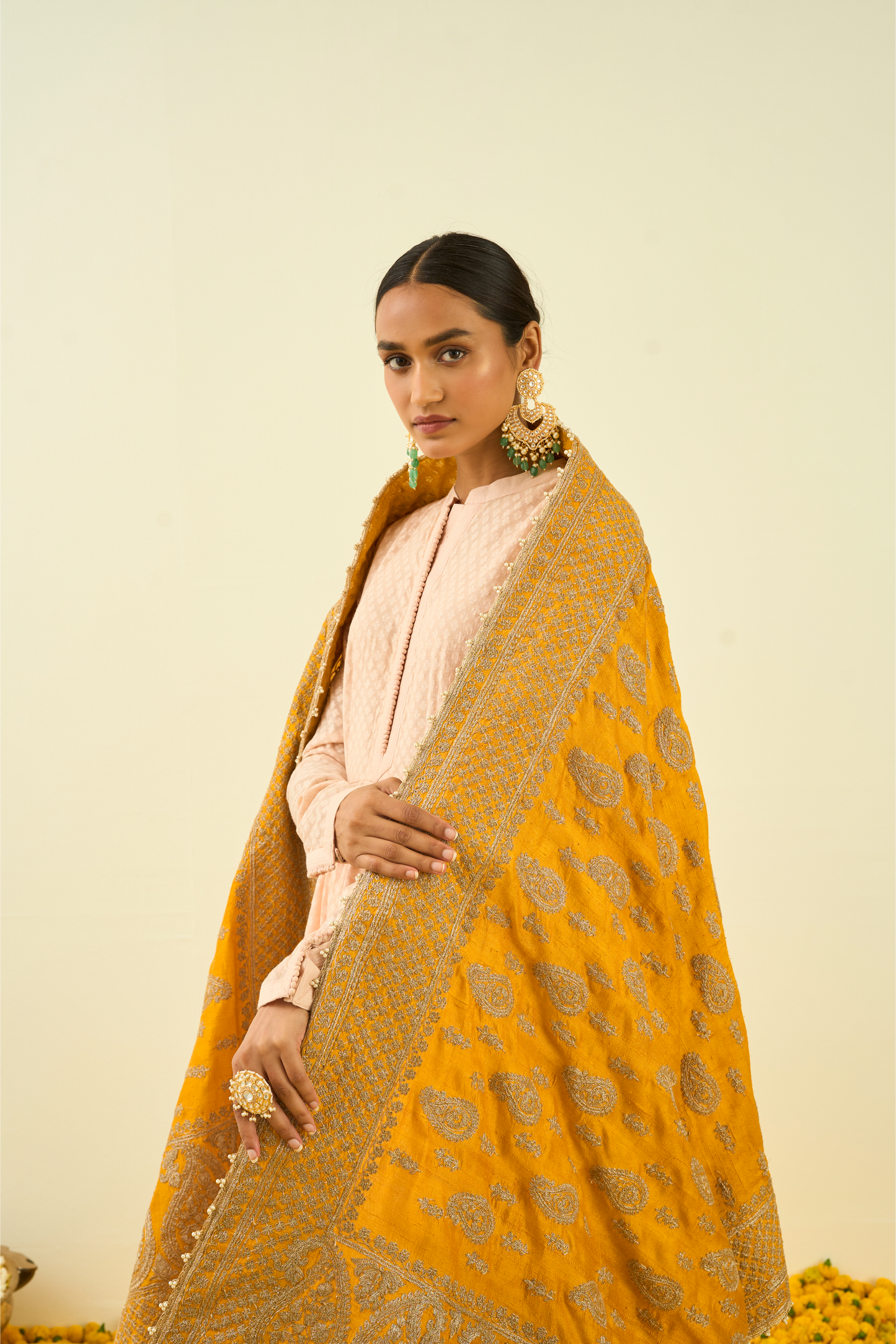 Glaze Mustard Paisley Tilla Embroidery Odhni