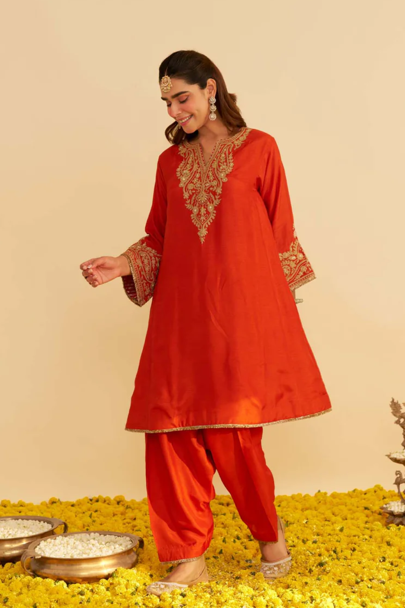 Marwa - Burnt Orange Short Chauga With Salwar and Dupatta