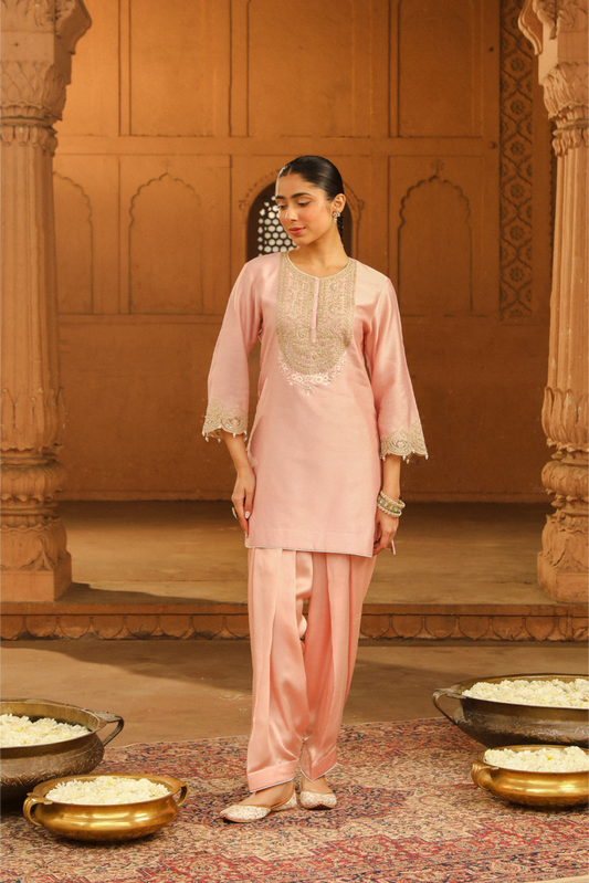 Arisa Short kurta with salwar - Blush Pink