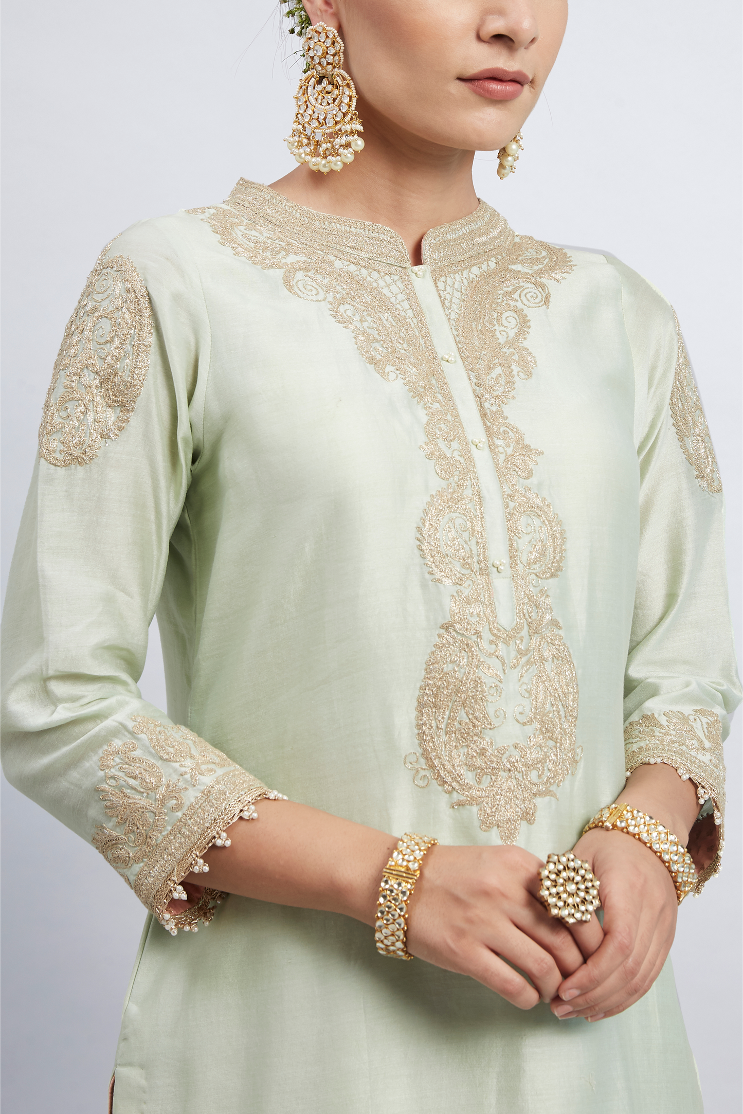 Aabisah Embroidered Kurta with Dhoti - Mint Green