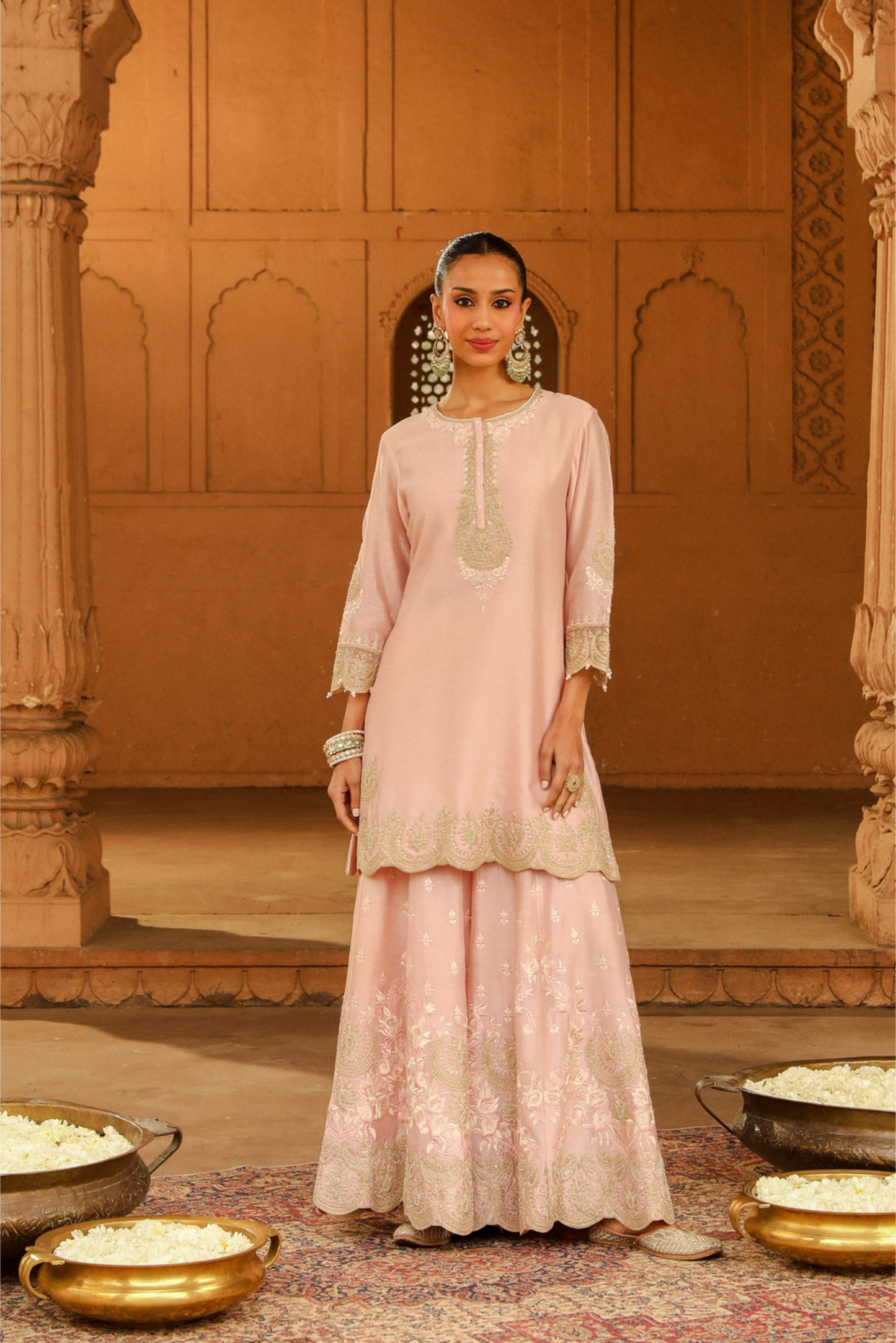 Ayda Short kurta with sharara and dupatta - Blush Pink