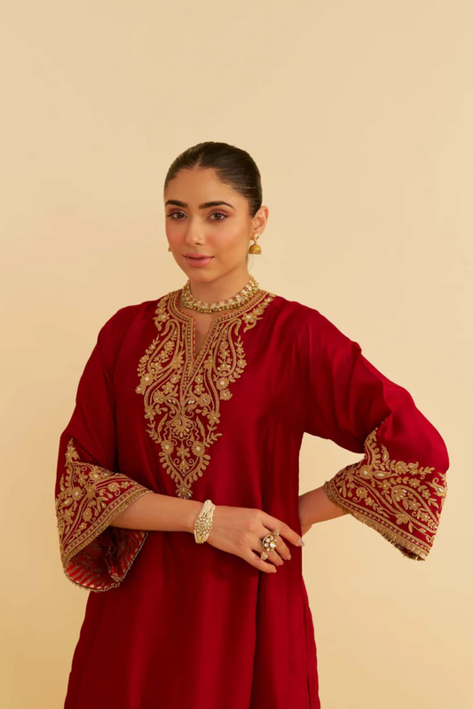 Marwa - Deep Red Short Chauga With Salwar