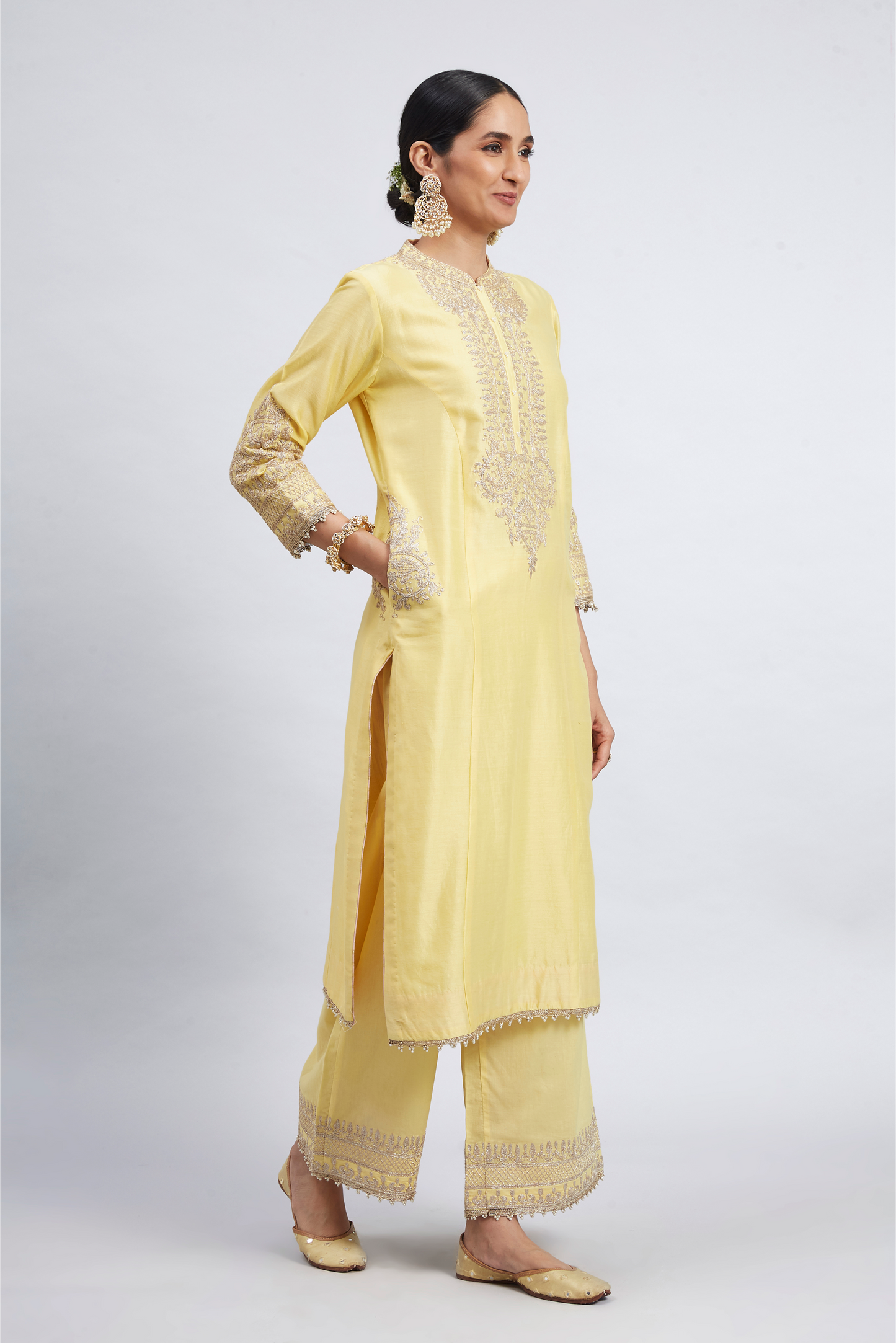 Aadah Princess Cut Long Kurta Set - Daffodil Yellow