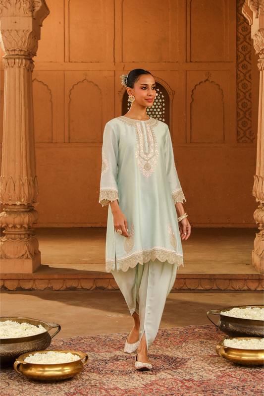 Ernika Short kurta with dhoti - Misty Green