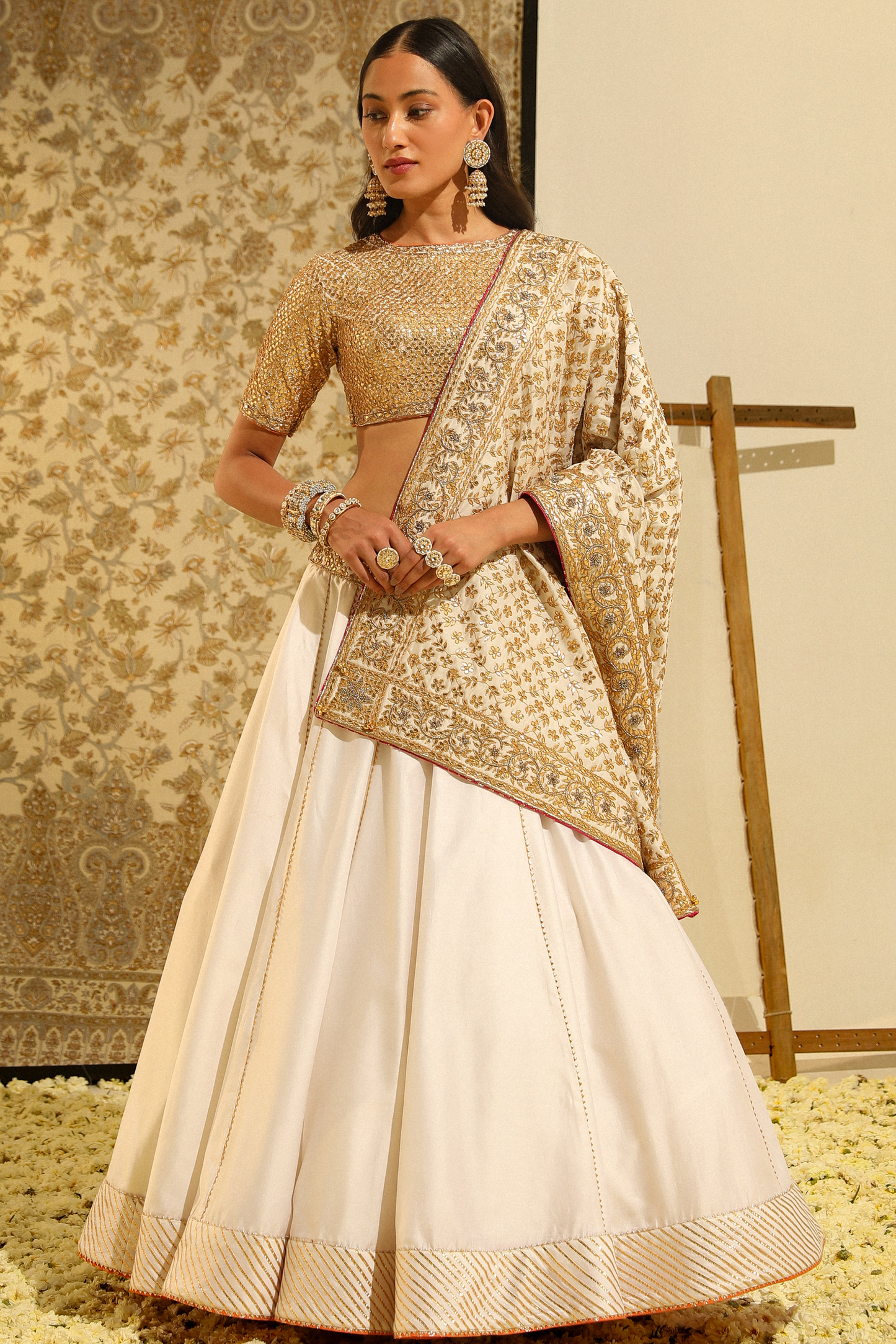 Aarif Hand Embroidered Lehenga Set With Odhni - Daisy Ivory