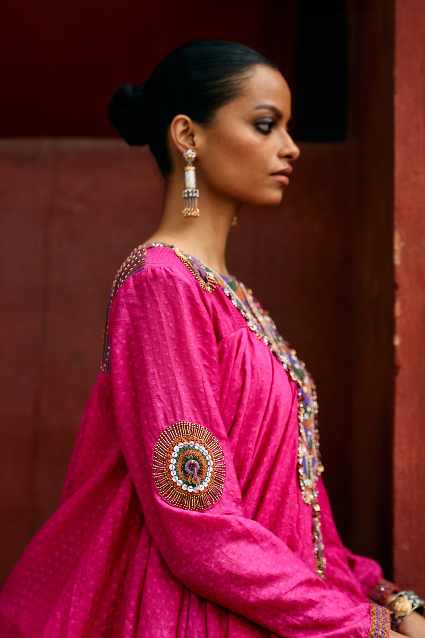 Pink Peplum Top with Slit Pants