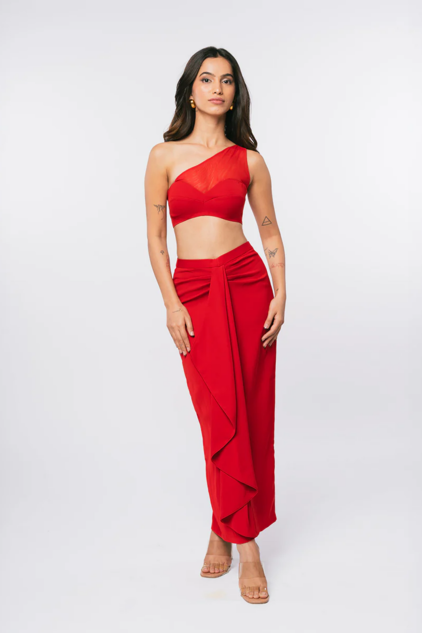 Red One Shoulder Mesh Bralette