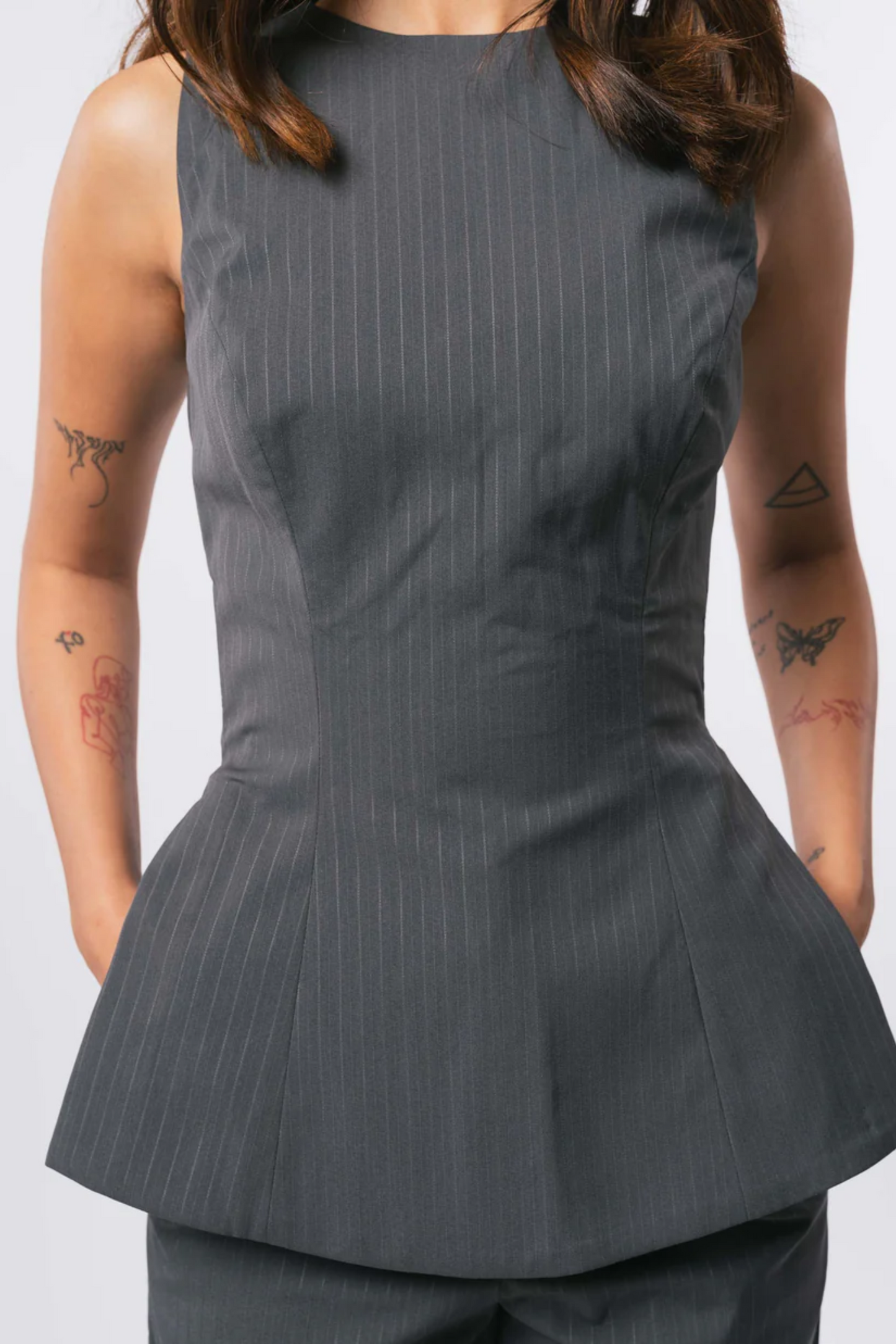 Pinstripe Top - Grey