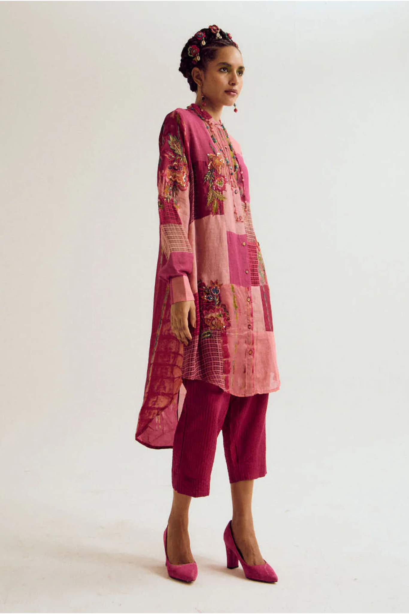 Shrub Rose Patchwork Co-ord set- Fuchsia / Peach