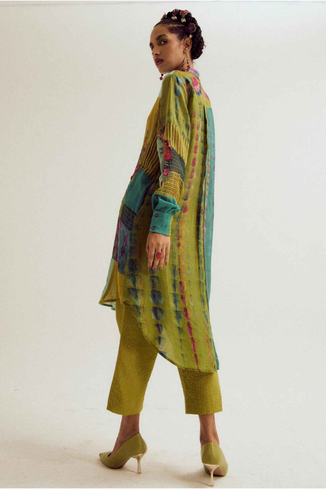 Shrub Rose Patchwork Co-ord Set- Turq / Green