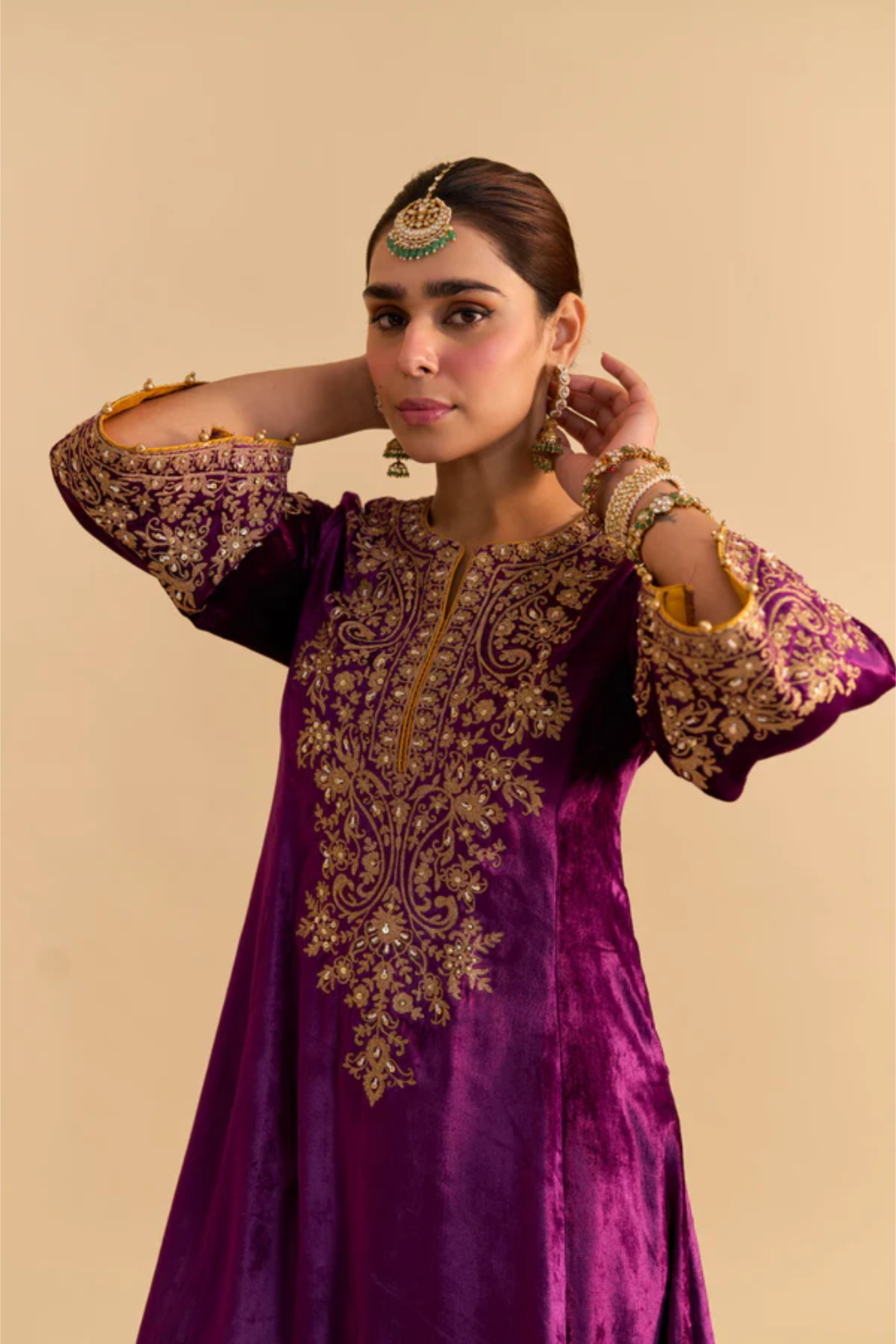 Eira - Silk Velvet Deep Purple A-line Kurta With Dhoti