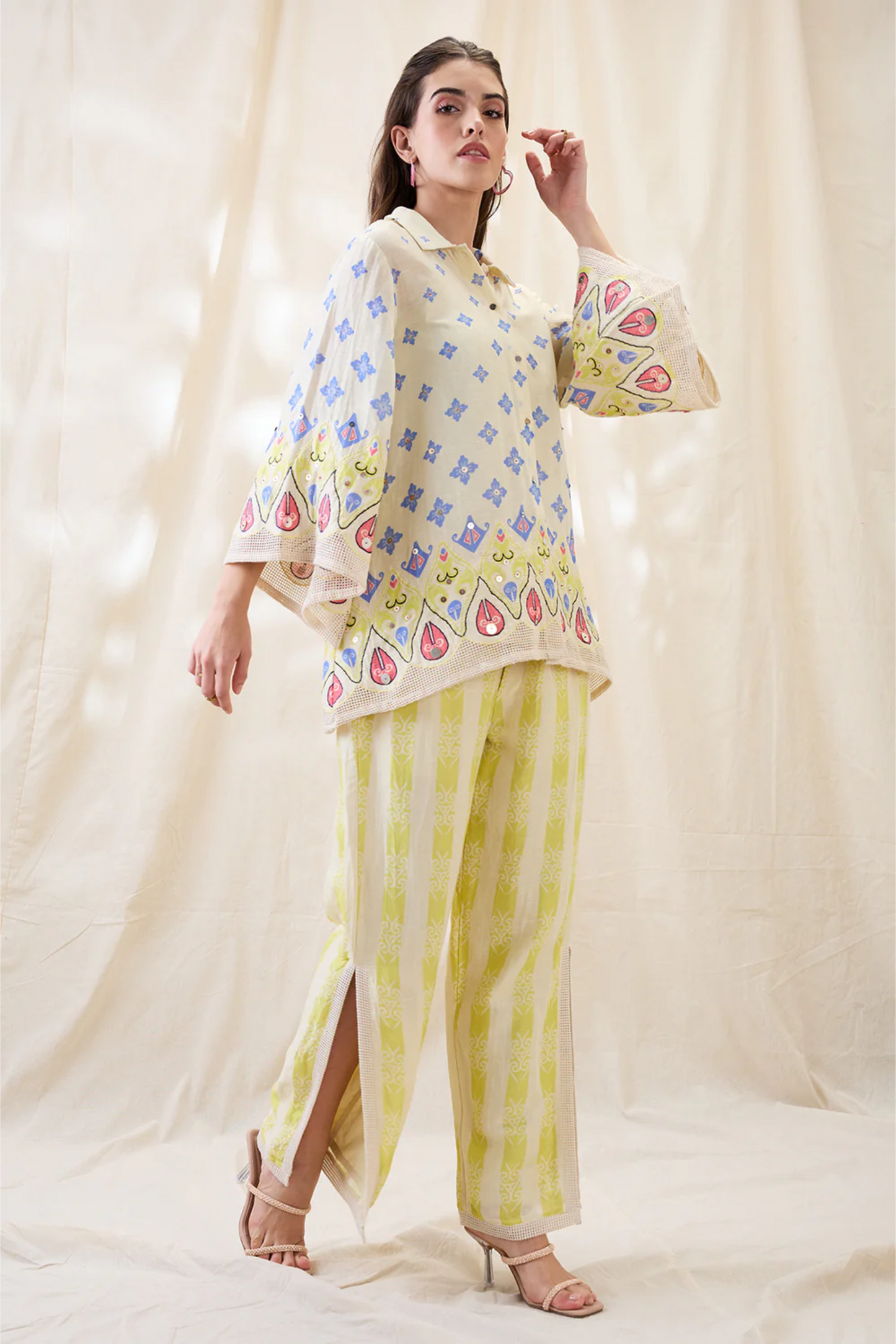 Kitchra Appliqued co-ord set (Beige)