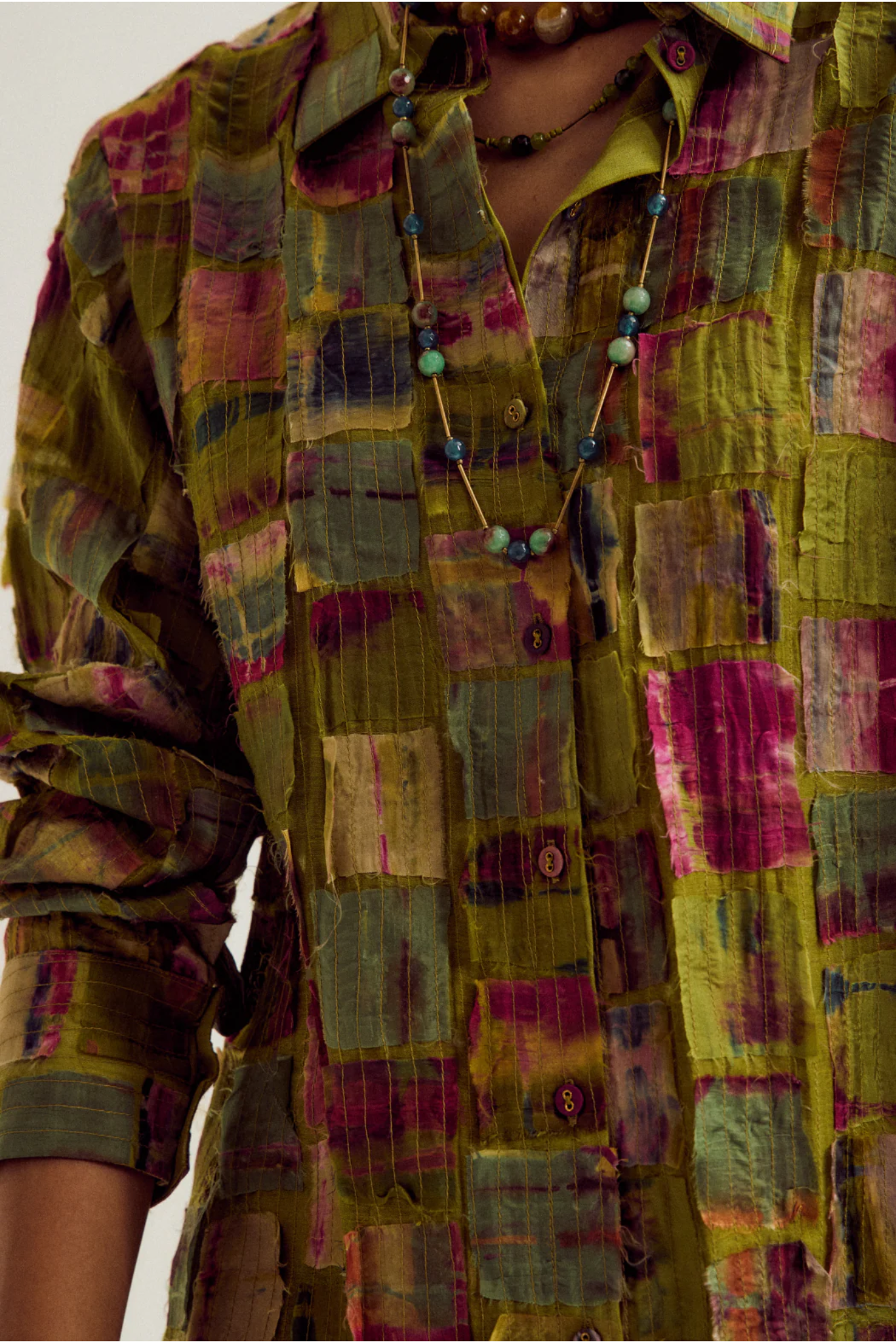 Cosmos Patchwork Shirt- Green